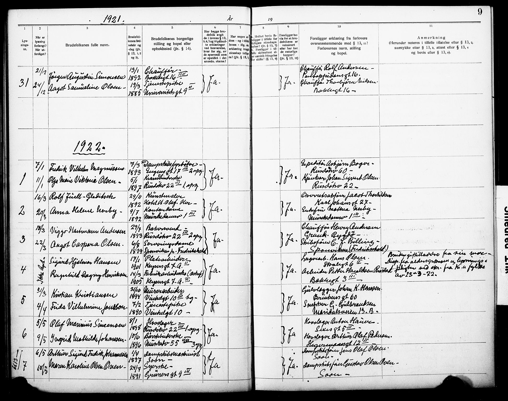 Piperviken prestekontor Kirkebøker, SAO/A-10874/H/L0001: Banns register no. 1, 1919-1930, p. 9
