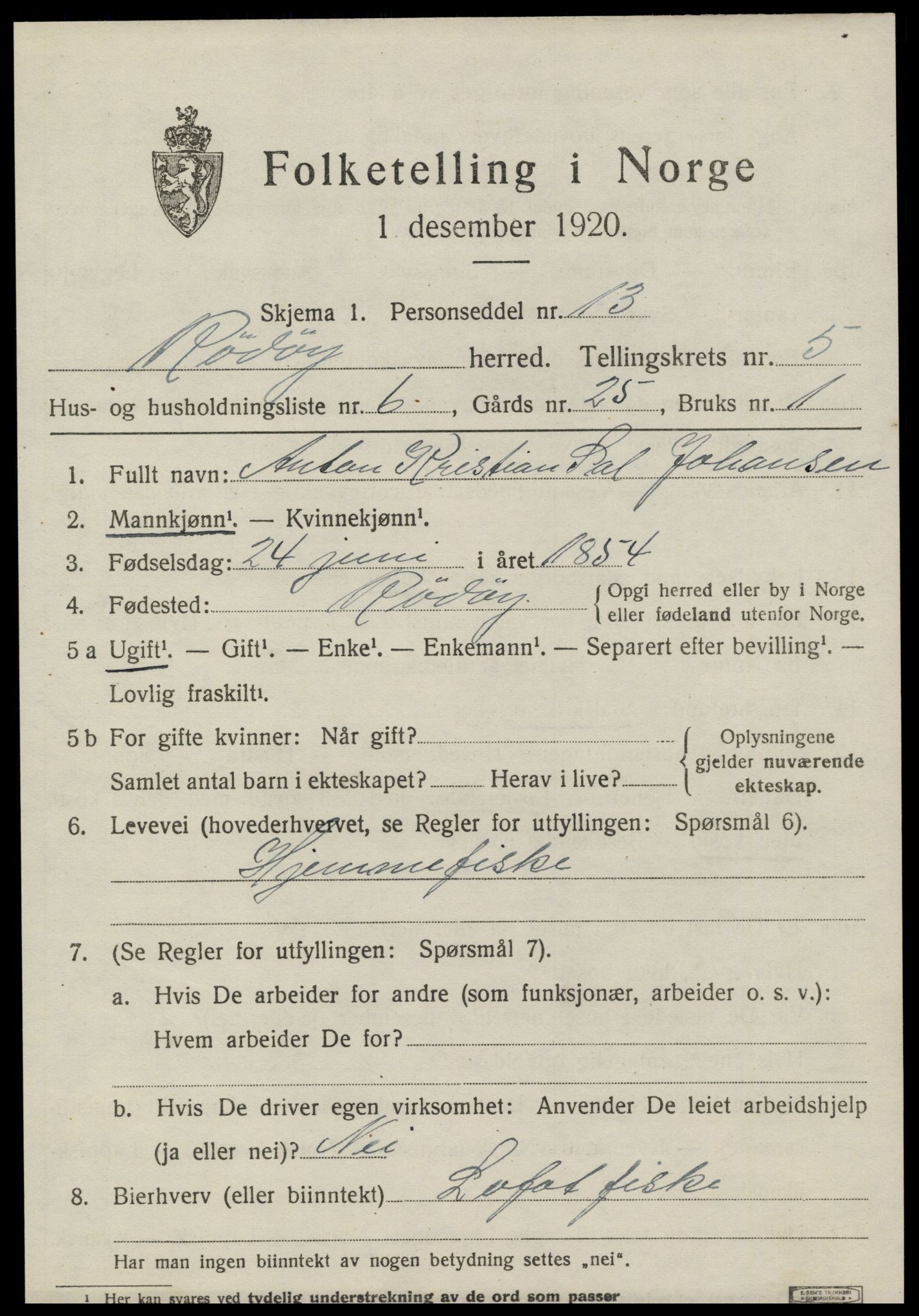 SAT, 1920 census for Rødøy, 1920, p. 3054