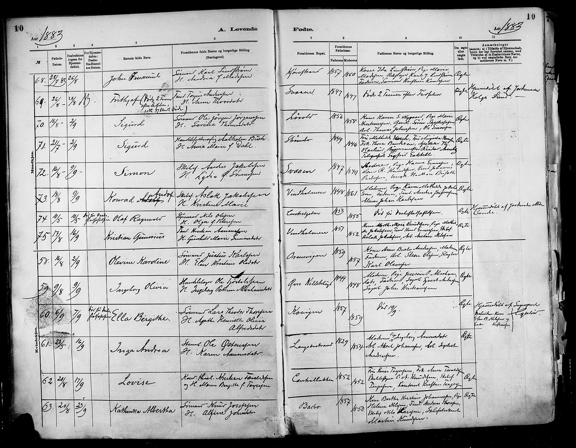 Barbu sokneprestkontor, SAK/1111-0003/F/Fa/L0002: Parish register (official) no. A 2, 1883-1898, p. 10