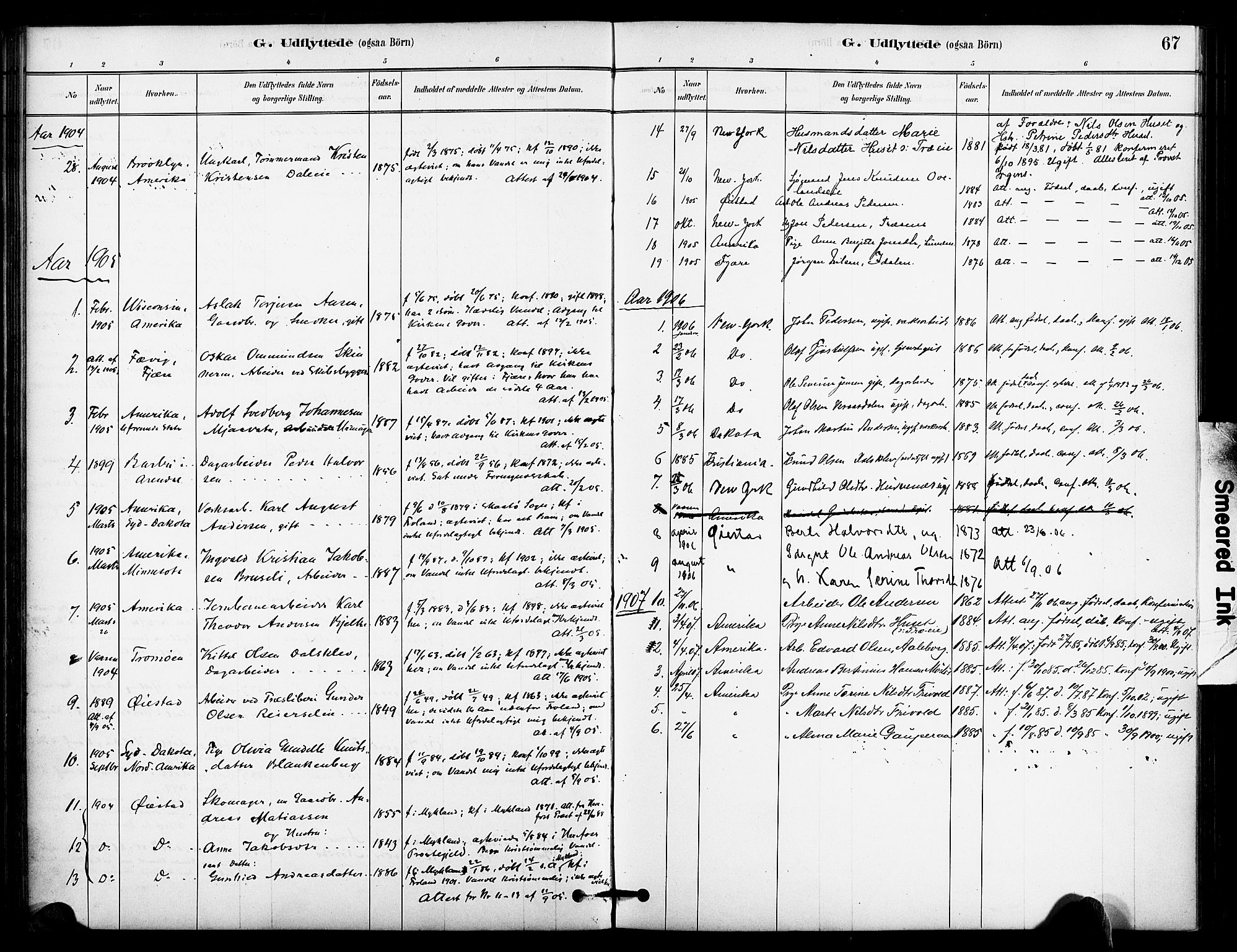 Froland sokneprestkontor, AV/SAK-1111-0013/F/Fa/L0004: Parish register (official) no. A 4, 1882-1906, p. 67