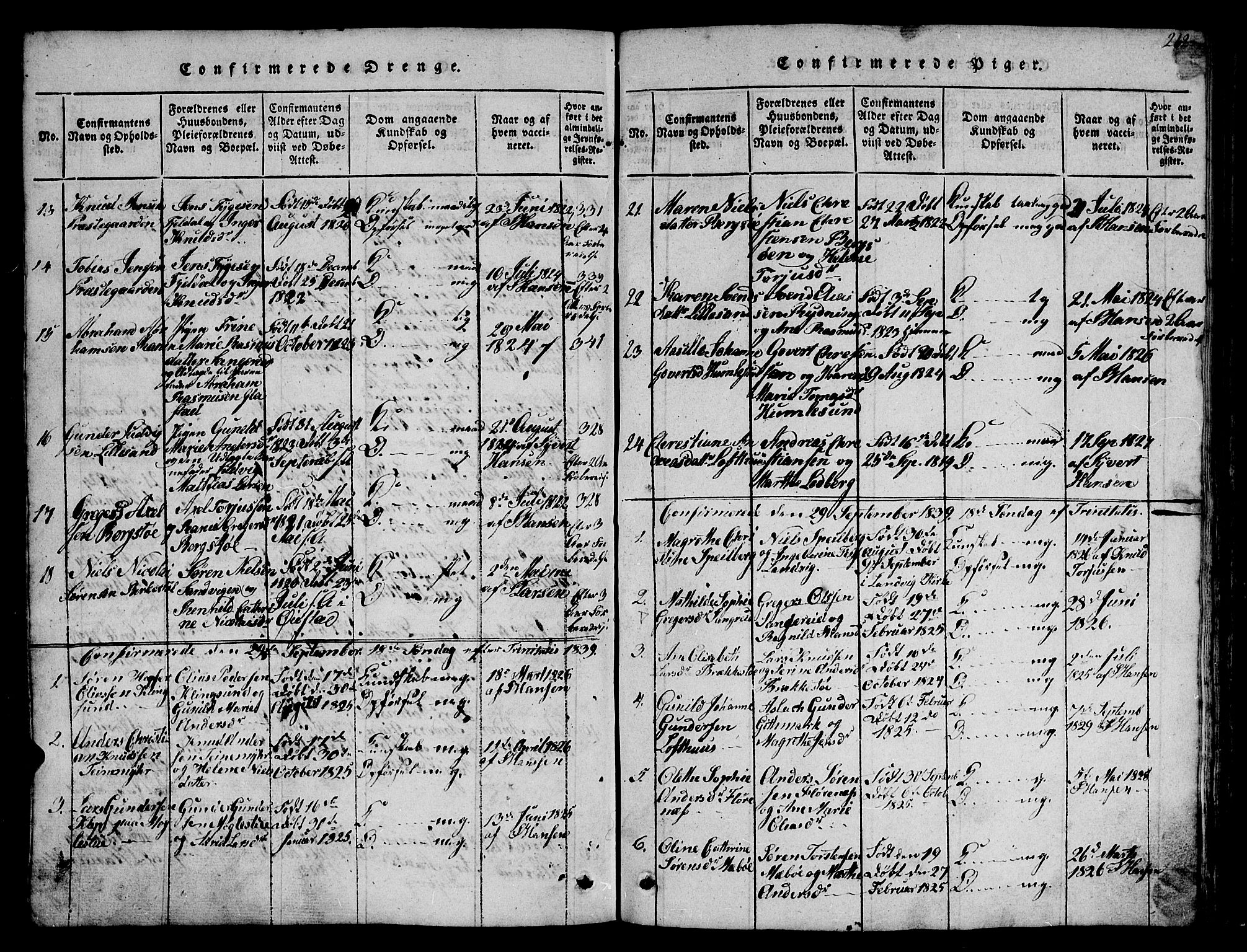 Vestre Moland sokneprestkontor, SAK/1111-0046/F/Fb/Fbb/L0001: Parish register (copy) no. B 1, 1816-1851, p. 262