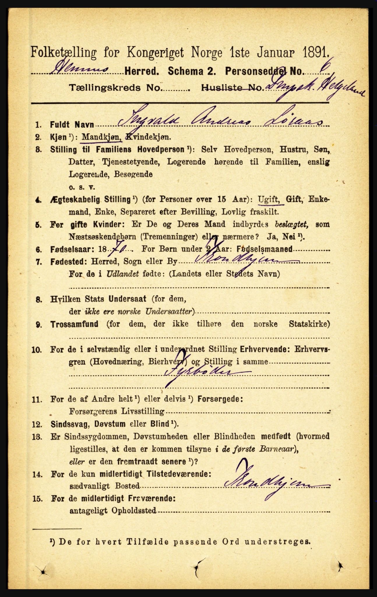 RA, 1891 census for 1832 Hemnes, 1891, p. 5724