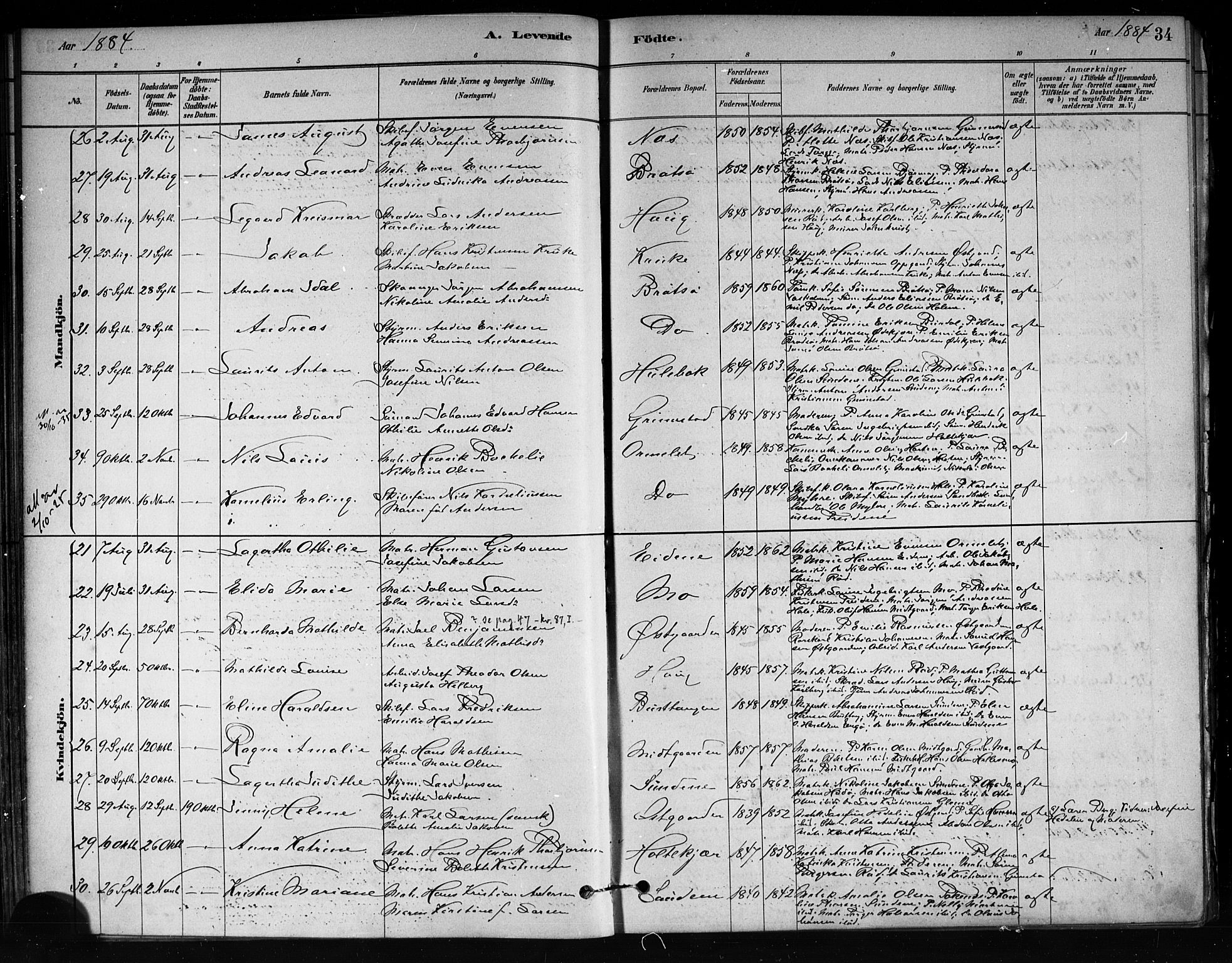 Tjøme kirkebøker, SAKO/A-328/F/Fa/L0001: Parish register (official) no. 1, 1879-1890, p. 34
