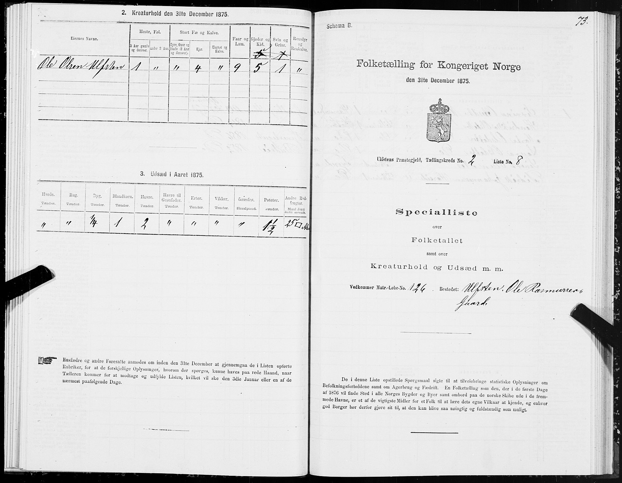 SAT, 1875 census for 1516P Ulstein, 1875, p. 1073