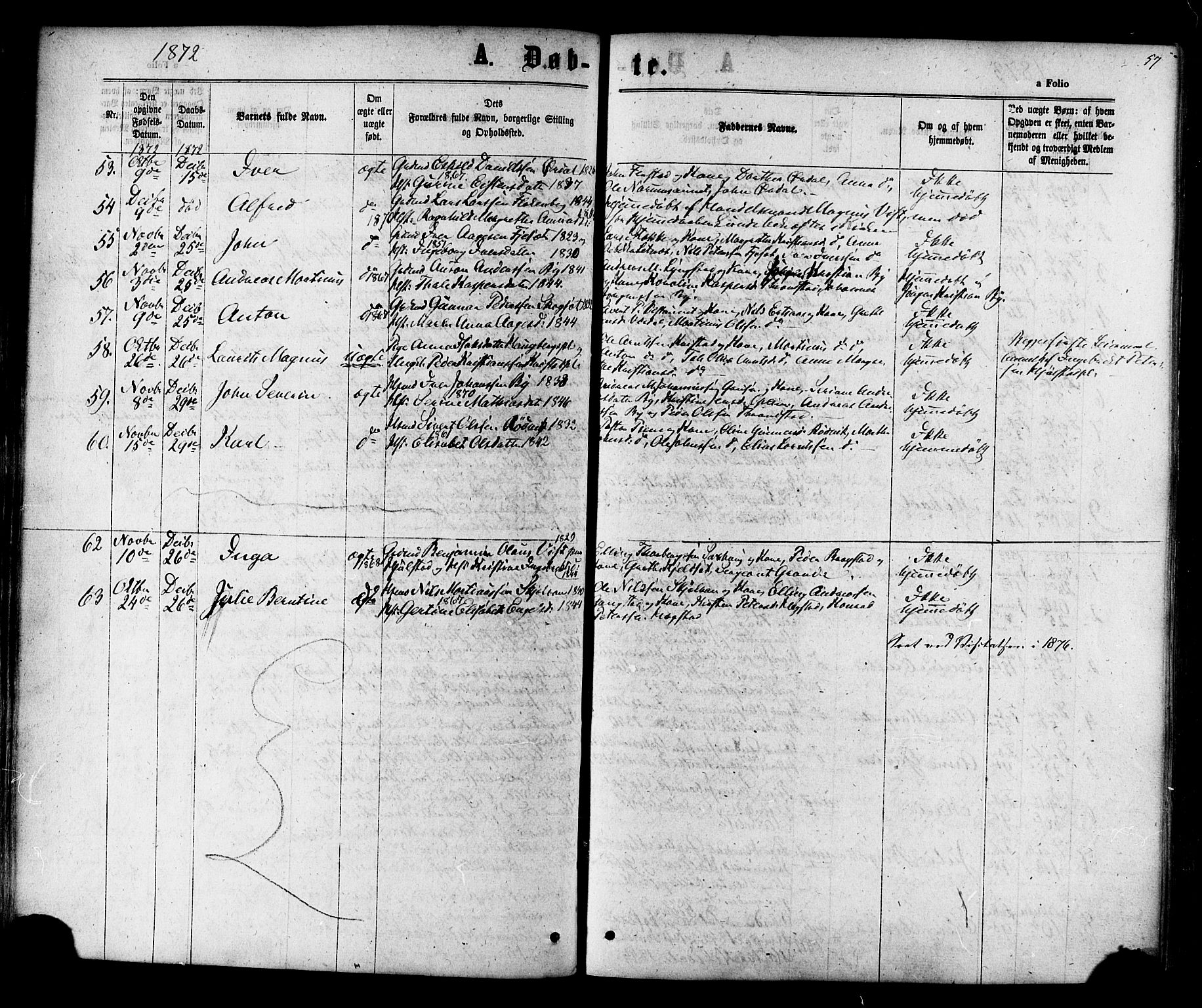 Ministerialprotokoller, klokkerbøker og fødselsregistre - Nord-Trøndelag, SAT/A-1458/730/L0284: Parish register (official) no. 730A09, 1866-1878, p. 57
