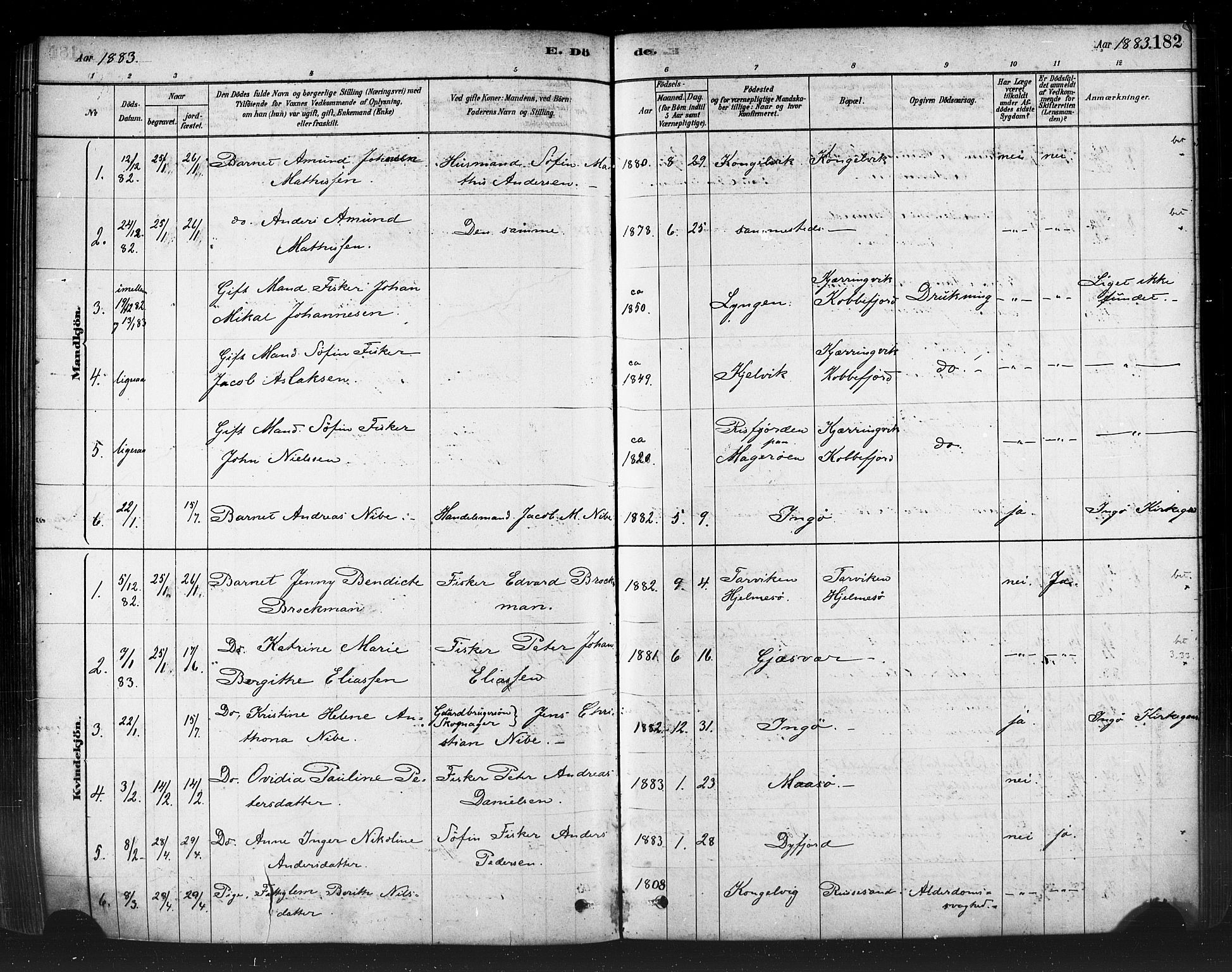 Måsøy sokneprestkontor, SATØ/S-1348/H/Ha/L0004kirke: Parish register (official) no. 4, 1878-1891, p. 182
