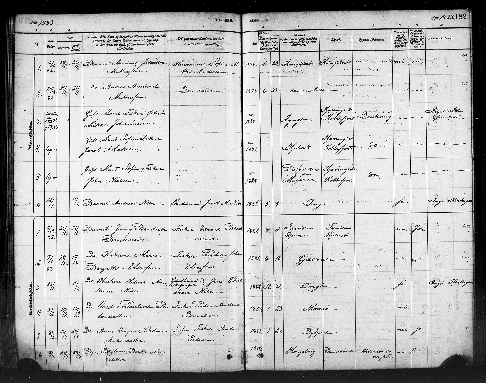 Måsøy sokneprestkontor, AV/SATØ-S-1348/H/Ha/L0004kirke: Parish register (official) no. 4, 1878-1891, p. 182