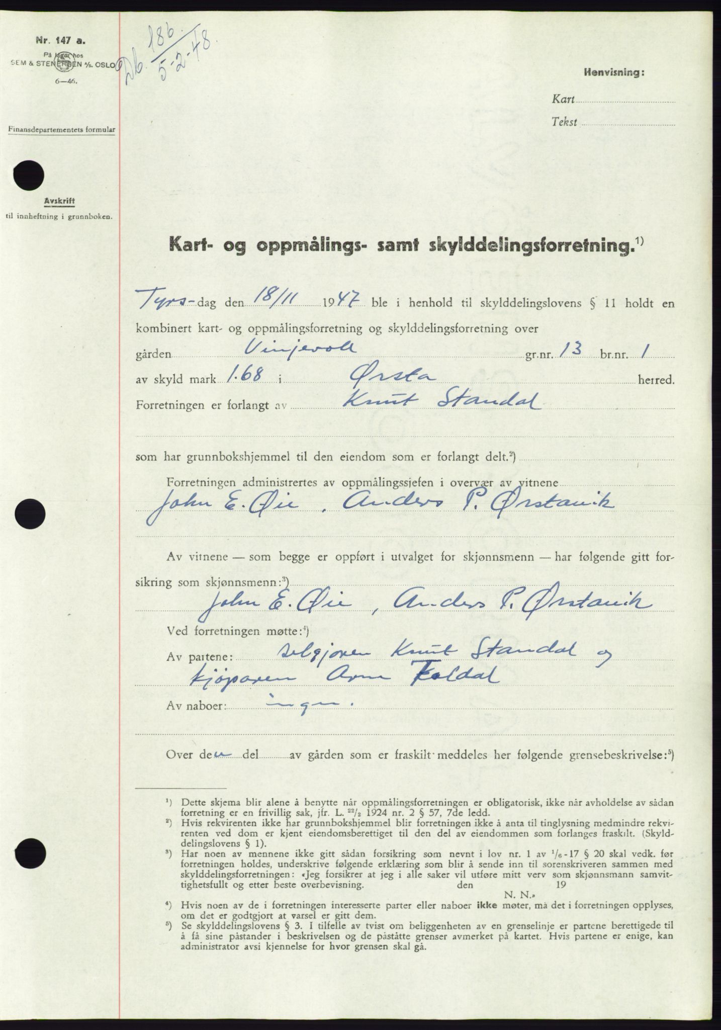 Søre Sunnmøre sorenskriveri, AV/SAT-A-4122/1/2/2C/L0082: Mortgage book no. 8A, 1948-1948, Diary no: : 186/1948