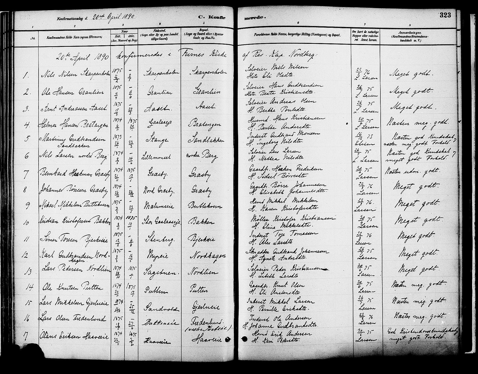 Vang prestekontor, Hedmark, SAH/PREST-008/H/Ha/Haa/L0018B: Parish register (official) no. 18B, 1880-1906, p. 323