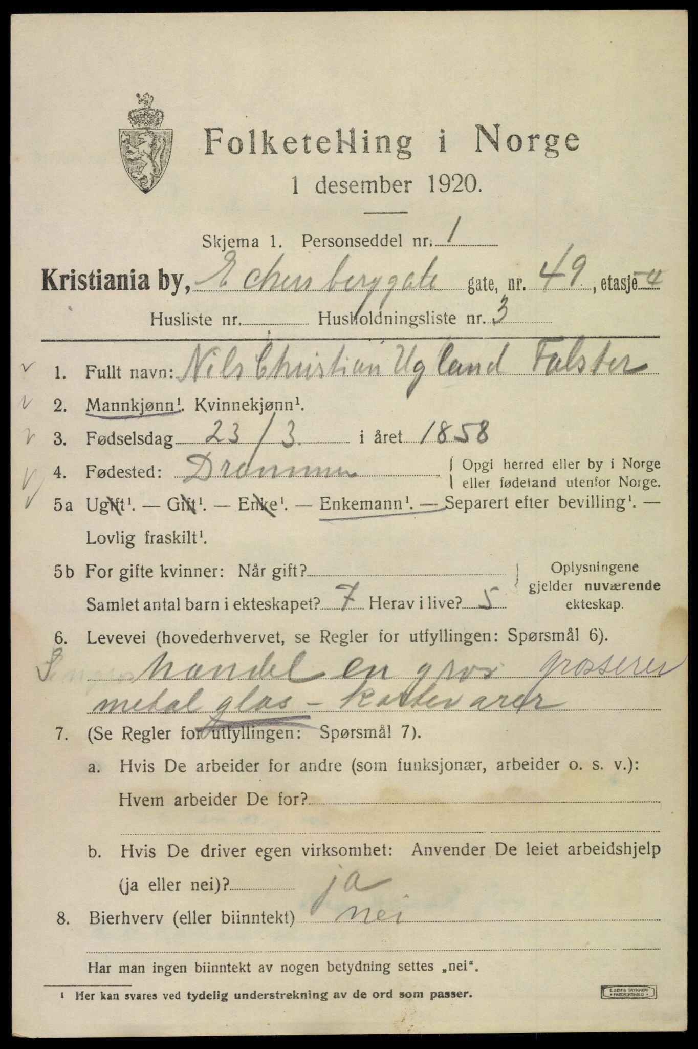 SAO, 1920 census for Kristiania, 1920, p. 209325