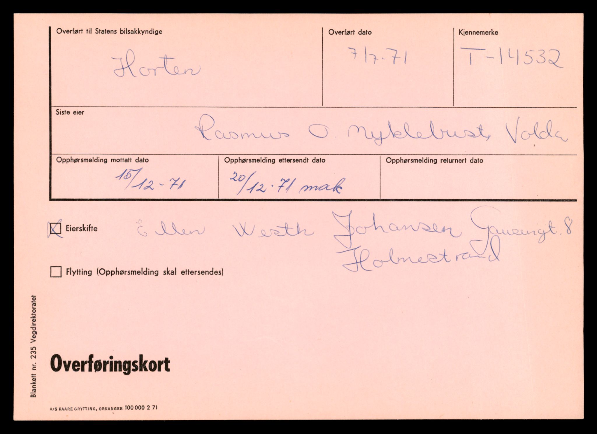 Møre og Romsdal vegkontor - Ålesund trafikkstasjon, AV/SAT-A-4099/F/Fe/L0046: Registreringskort for kjøretøy T 14445 - T 14579, 1927-1998