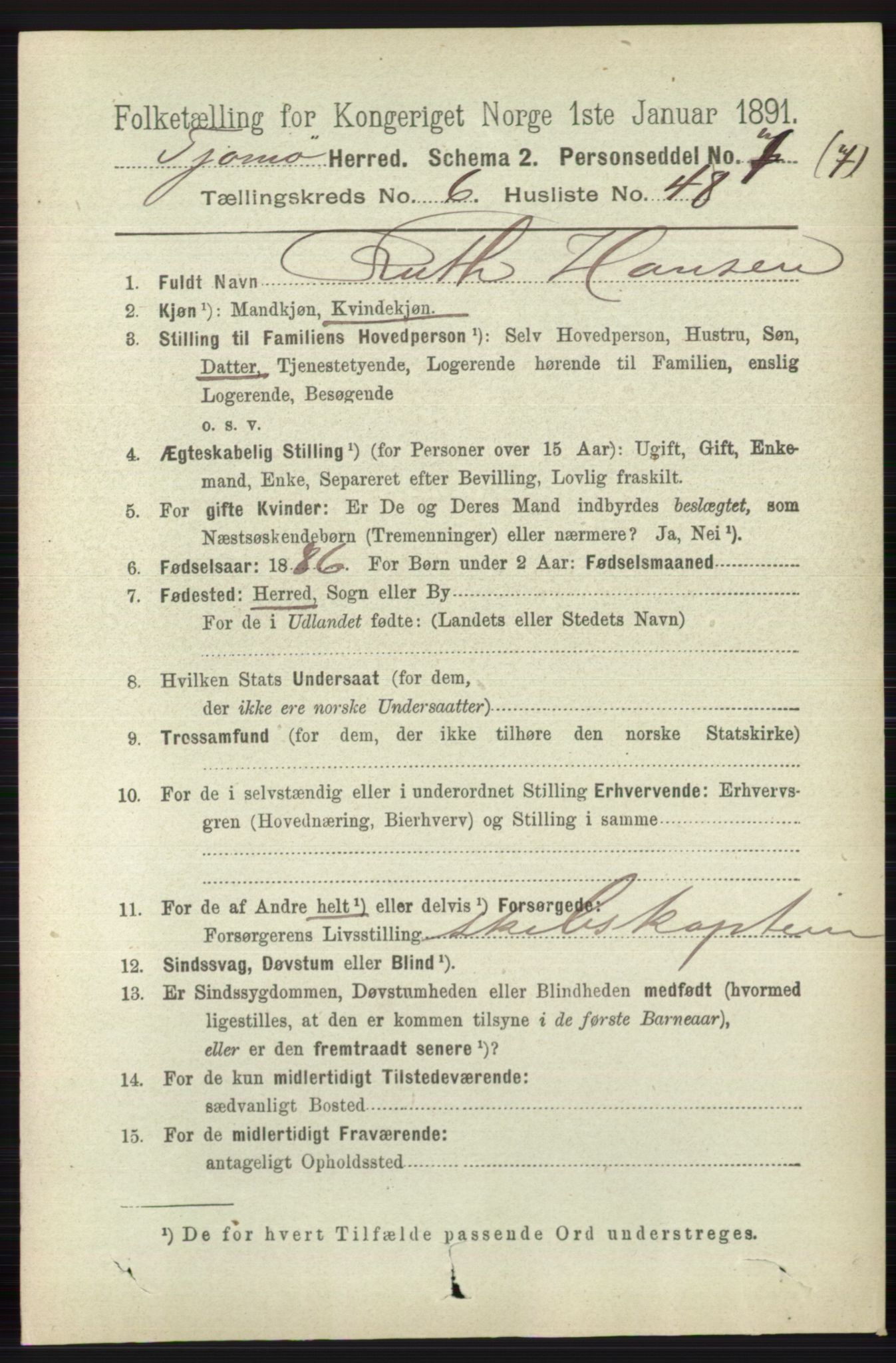 RA, 1891 census for 0723 Tjøme, 1891, p. 2407