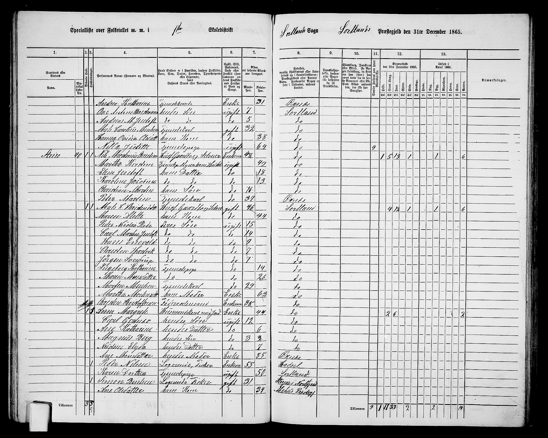 RA, 1865 census for Sortland, 1865, p. 38