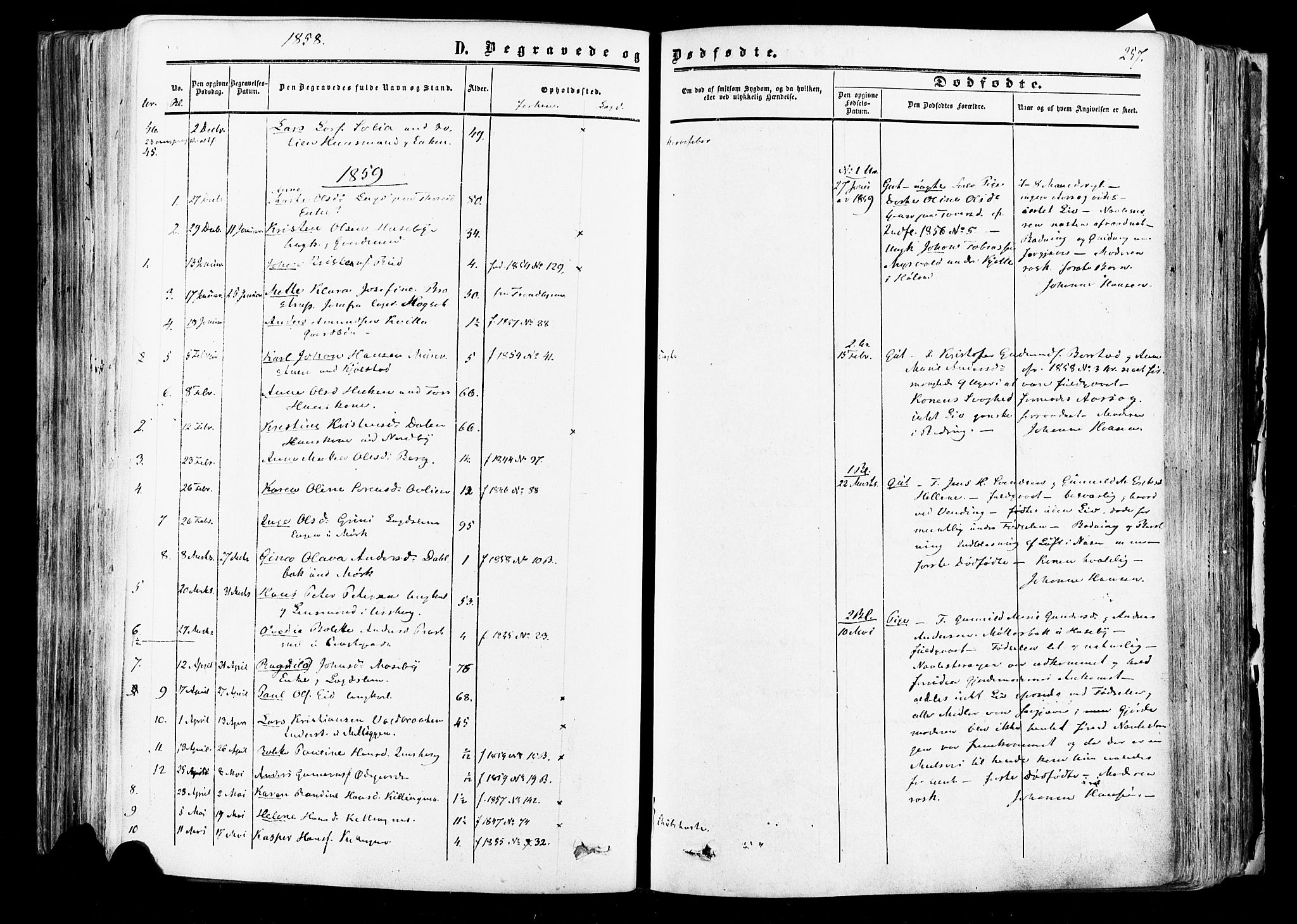 Aurskog prestekontor Kirkebøker, SAO/A-10304a/F/Fa/L0007: Parish register (official) no. I 7, 1854-1877, p. 257