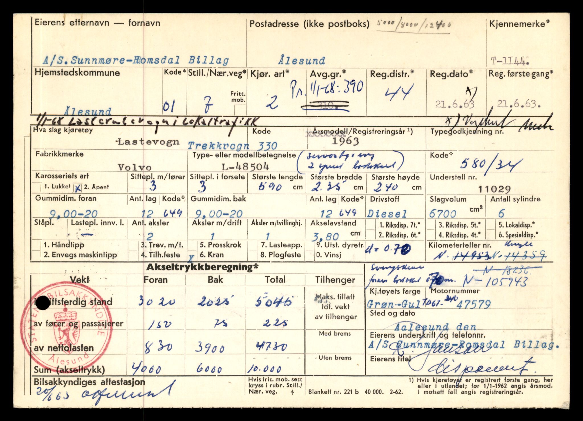 Møre og Romsdal vegkontor - Ålesund trafikkstasjon, AV/SAT-A-4099/F/Fe/L0010: Registreringskort for kjøretøy T 1050 - T 1169, 1927-1998, p. 2647