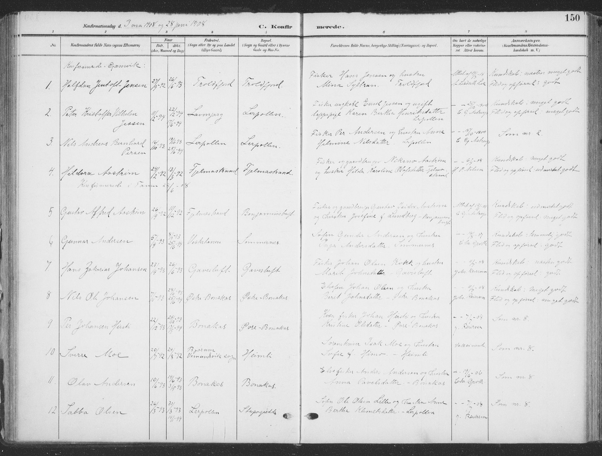 Tana sokneprestkontor, SATØ/S-1334/H/Ha/L0007kirke: Parish register (official) no. 7, 1904-1918, p. 150