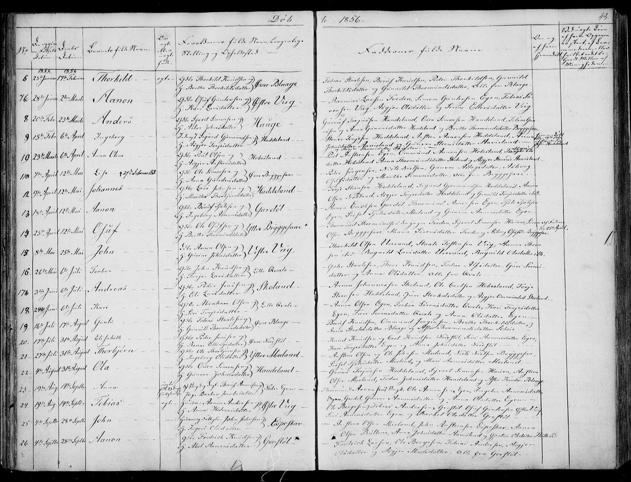 Hægebostad sokneprestkontor, AV/SAK-1111-0024/F/Fa/Fab/L0002: Parish register (official) no. A 2, 1836-1872, p. 43