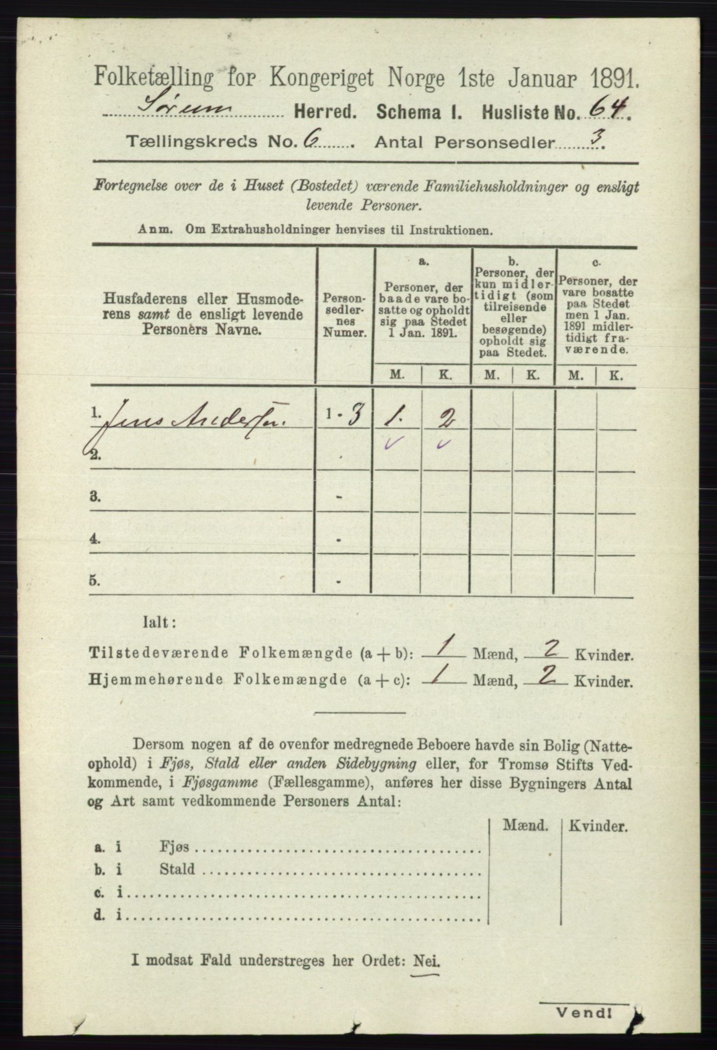 RA, 1891 census for 0226 Sørum, 1891, p. 2685