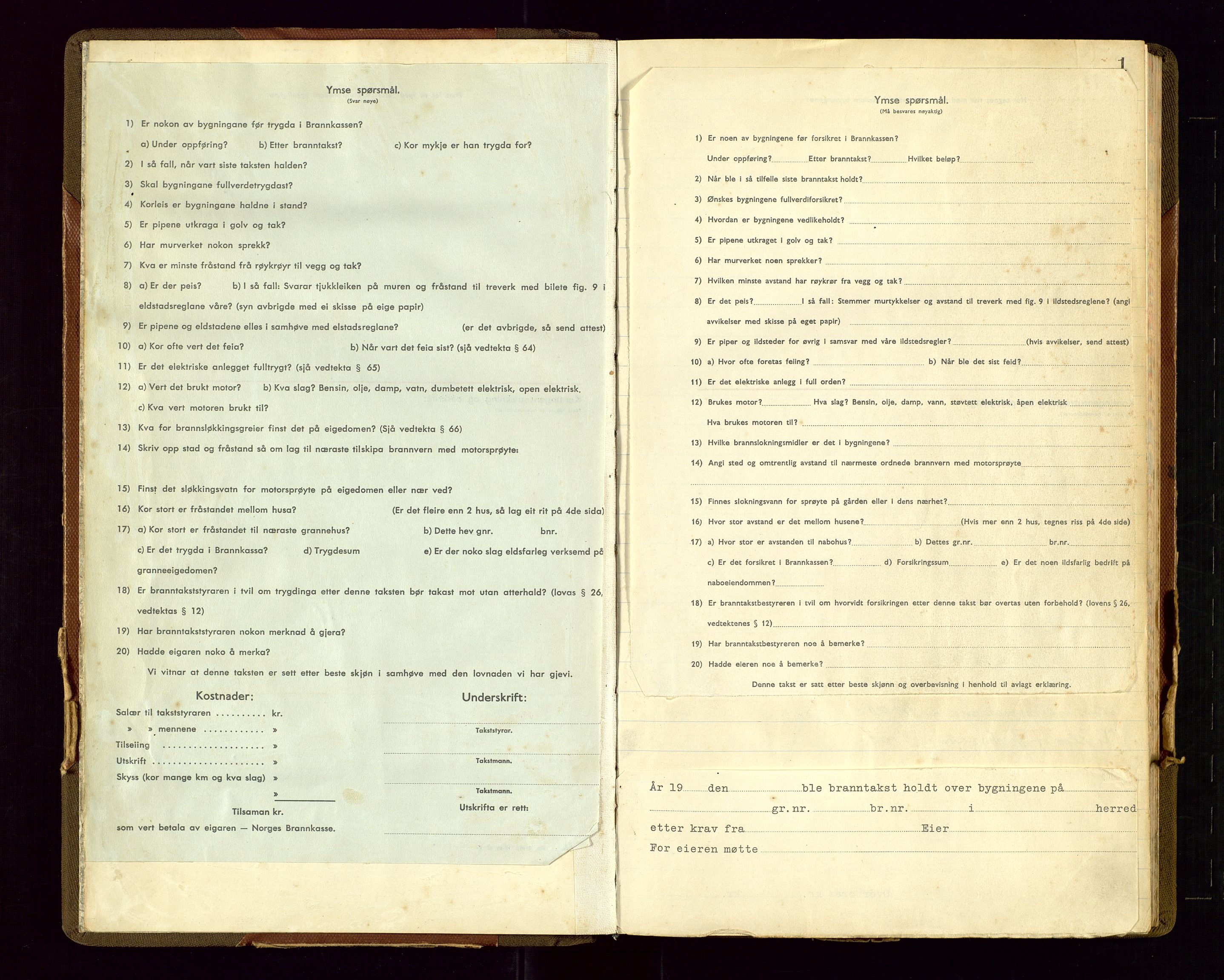Time lensmannskontor, AV/SAST-A-100420/Goa/L0007: "Branntakstprotokoll", 1952-1953, p. 1