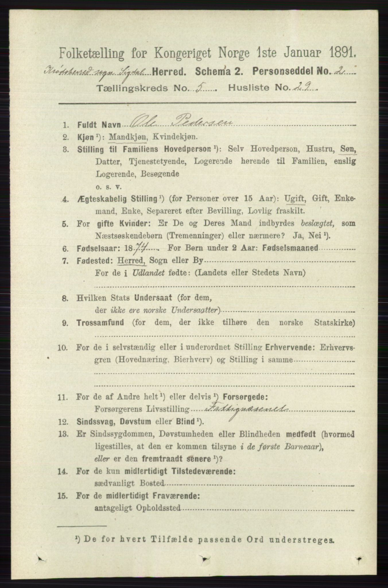 RA, 1891 census for 0621 Sigdal, 1891, p. 6471