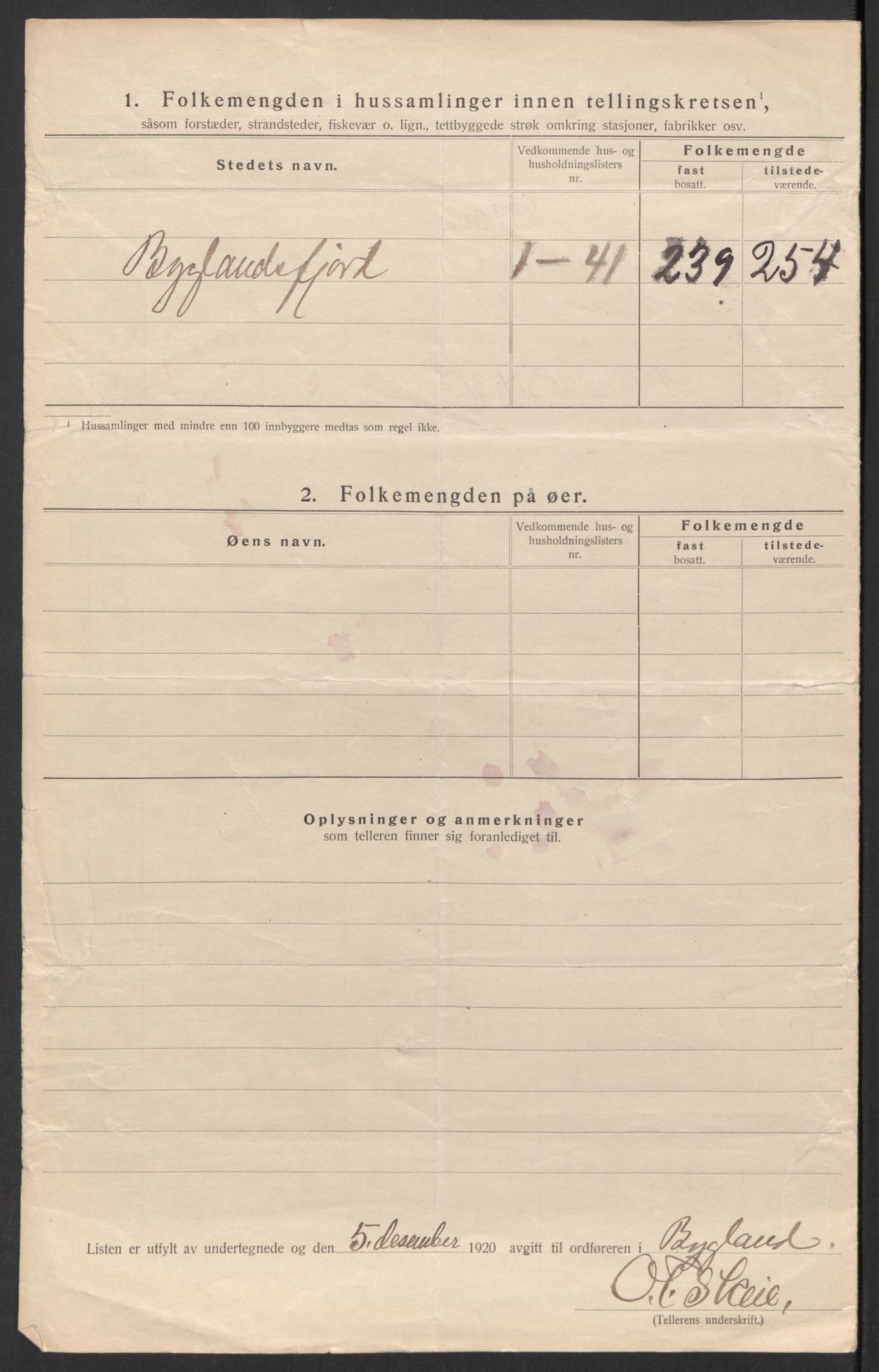 SAK, 1920 census for Bygland, 1920, p. 53