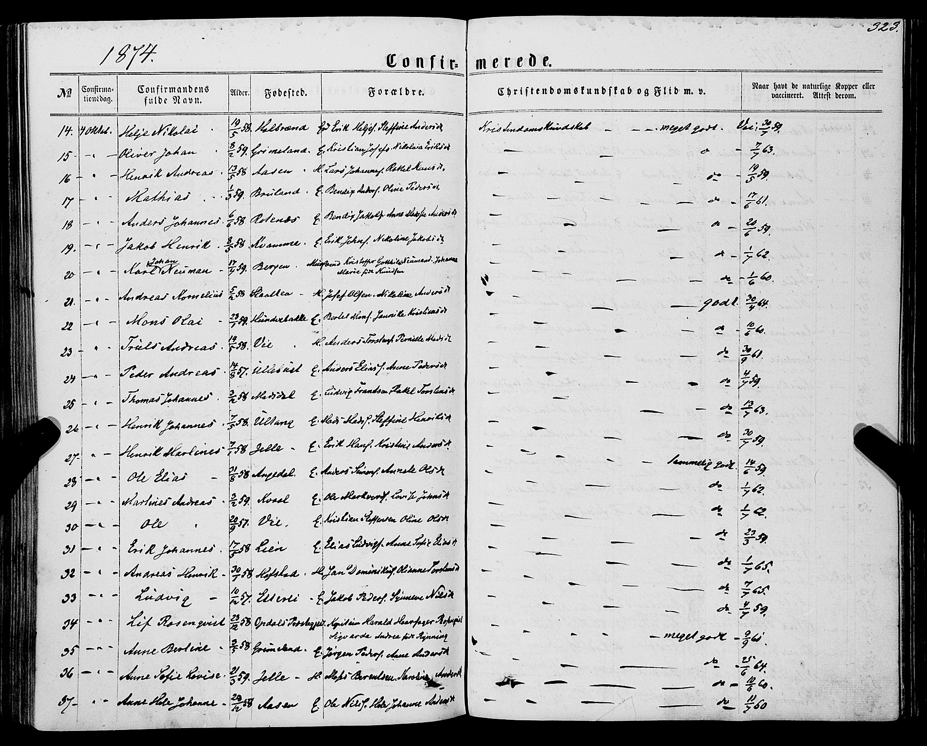 Førde sokneprestembete, SAB/A-79901/H/Haa/Haaa/L0009: Parish register (official) no. A 9, 1861-1877, p. 323