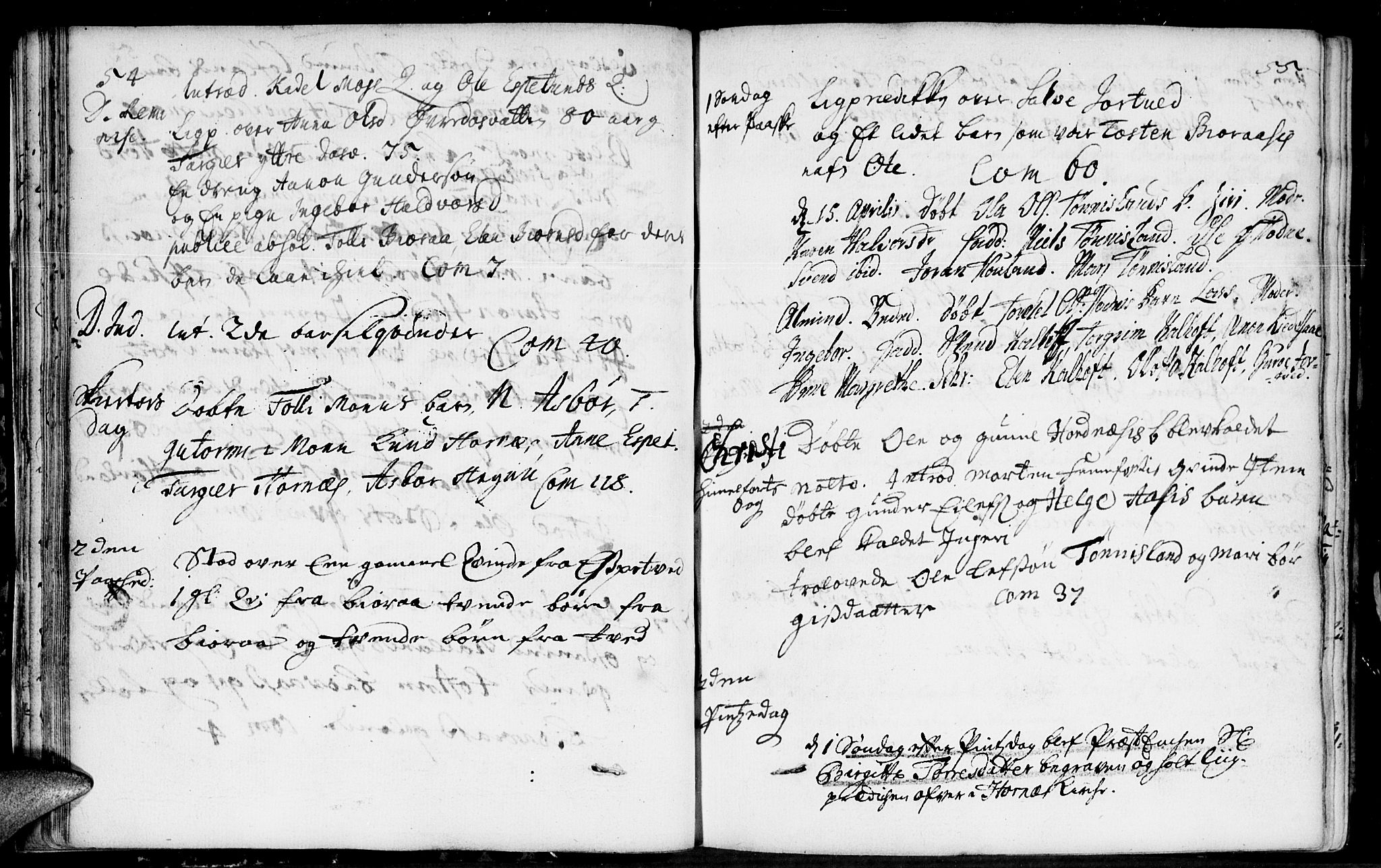 Evje sokneprestkontor, SAK/1111-0008/F/Fa/Fab/L0001: Parish register (official) no. A 1, 1704-1764, p. 54-55