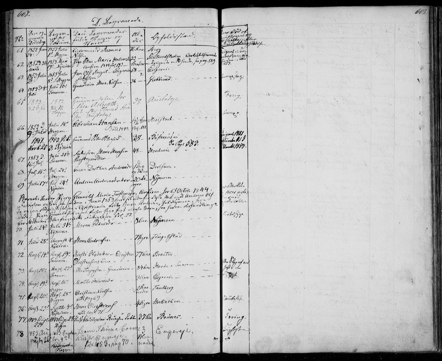 Modum kirkebøker, AV/SAKO-A-234/F/Fa/L0008: Parish register (official) no. 8, 1851-1859, p. 607-608