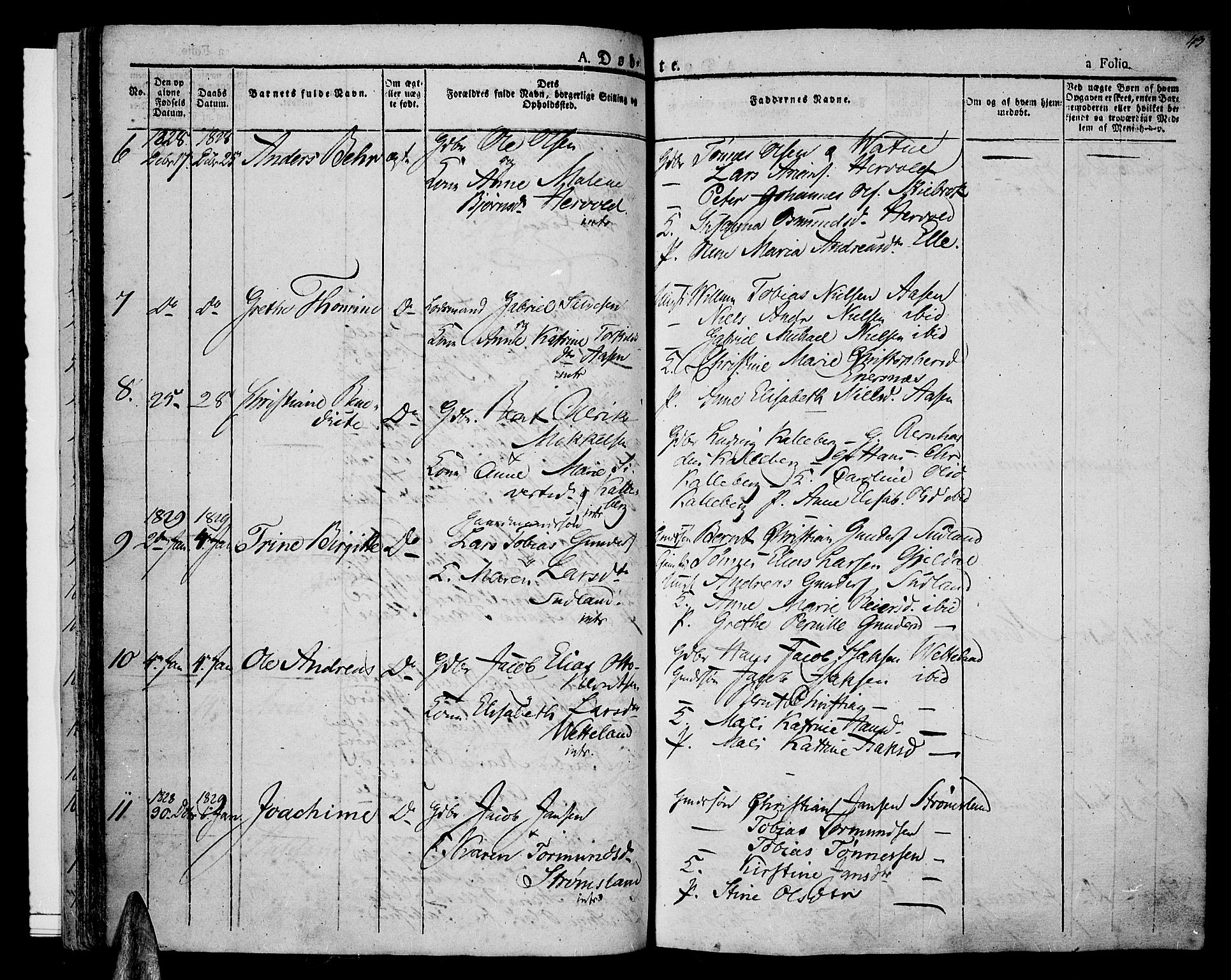 Lista sokneprestkontor, SAK/1111-0027/F/Fa/L0008: Parish register (official) no. A 8, 1823-1835, p. 43