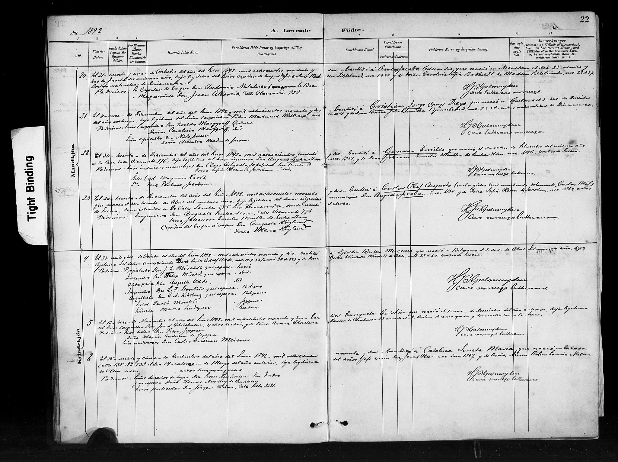 Den norske sjømannsmisjon i utlandet/Syd-Amerika (Buenos Aires m.fl.), AV/SAB-SAB/PA-0118/H/Ha/L0001: Parish register (official) no. A 1, 1888-1898, p. 22