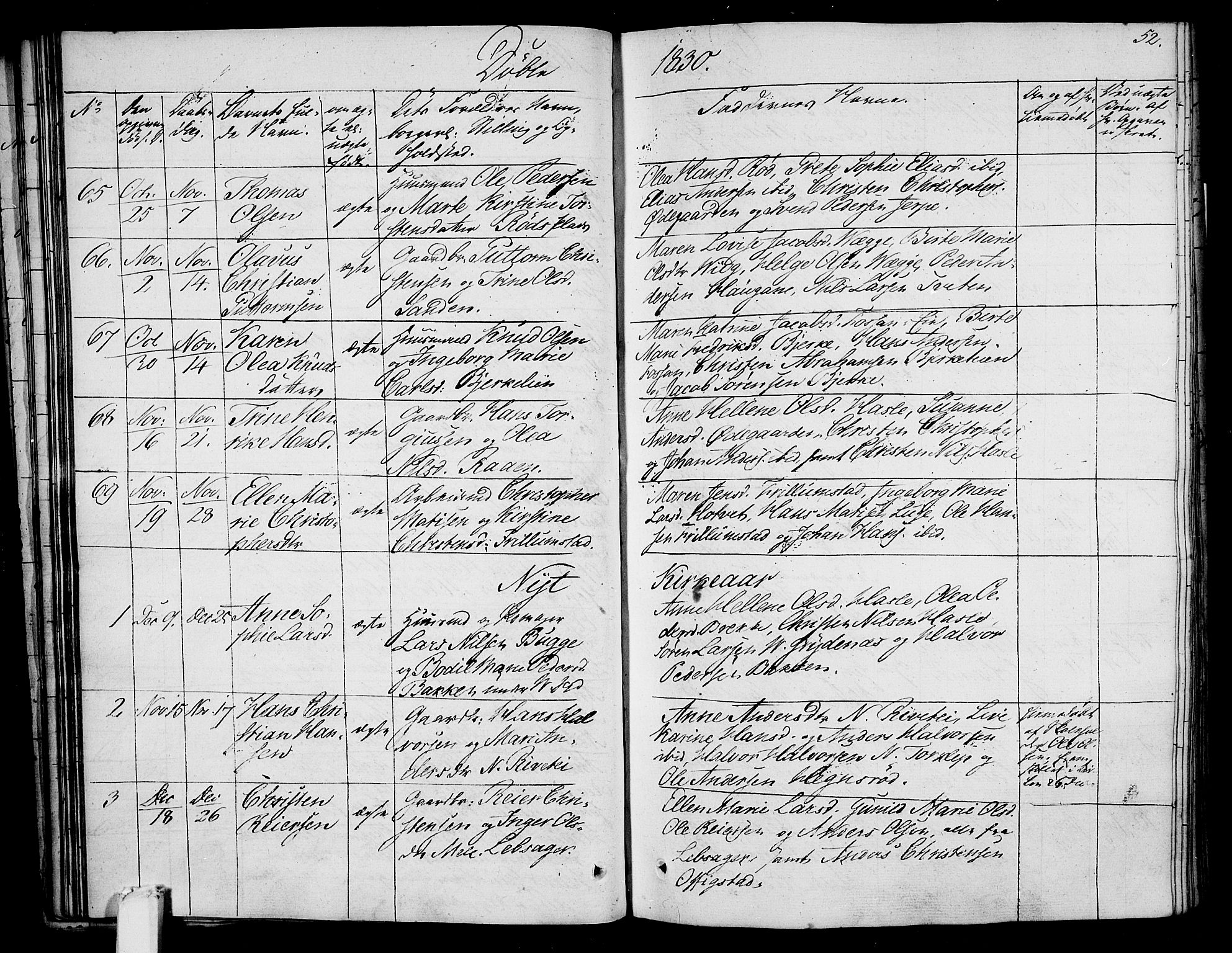 Våle kirkebøker, AV/SAKO-A-334/F/Fa/L0008: Parish register (official) no. I 8, 1824-1844, p. 52