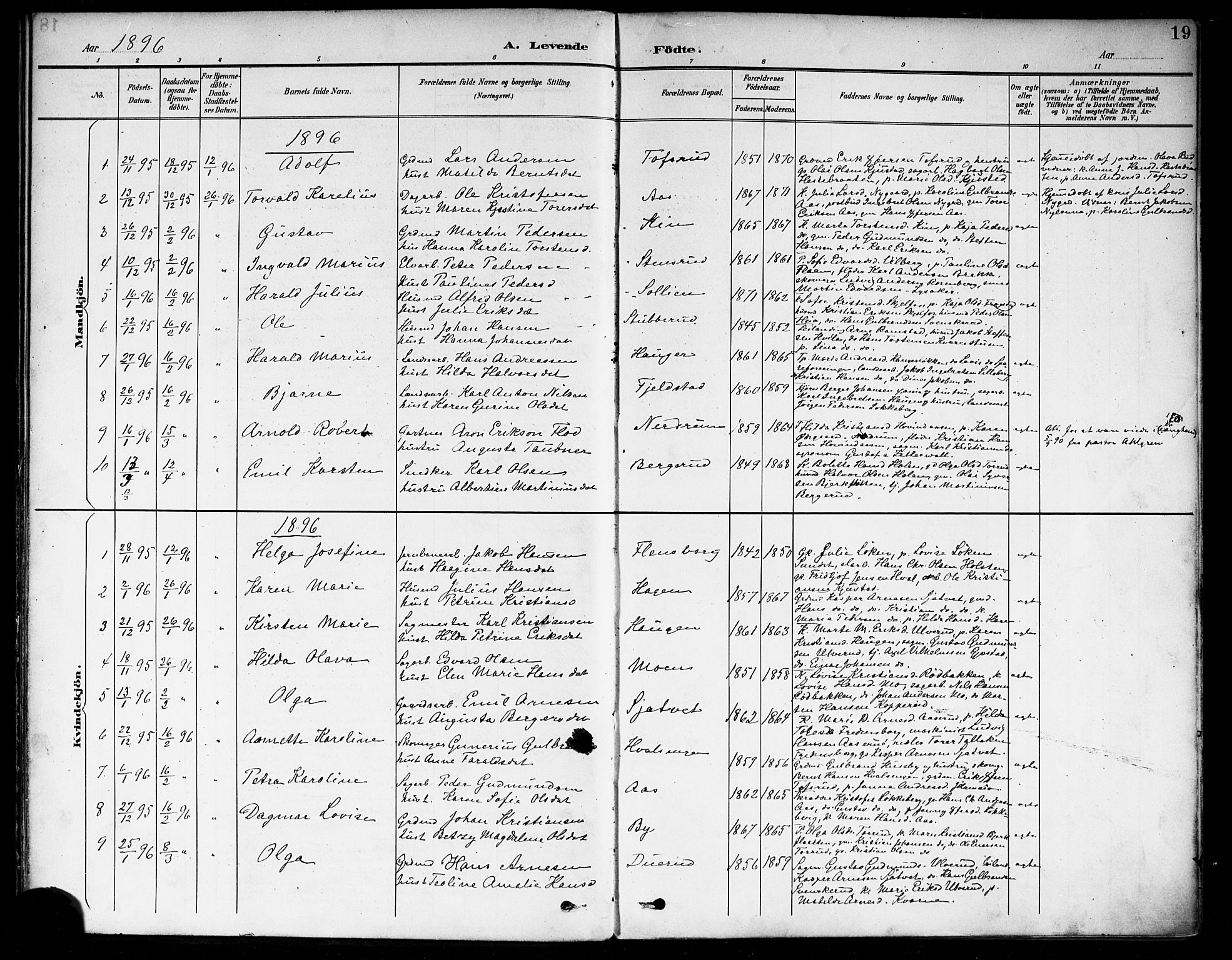 Fet prestekontor Kirkebøker, SAO/A-10370a/F/Fa/L0015: Parish register (official) no. I 15, 1892-1904, p. 19
