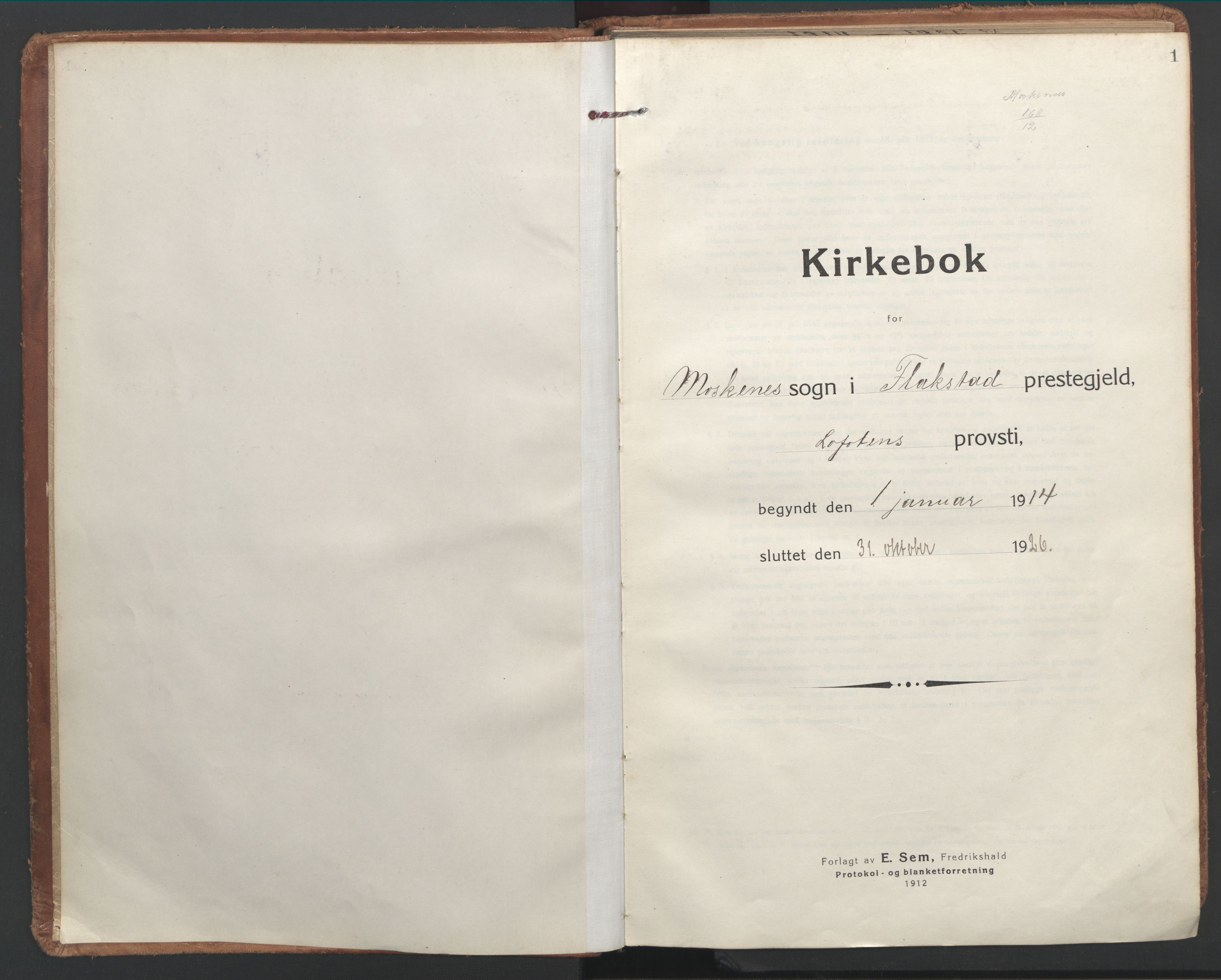 Ministerialprotokoller, klokkerbøker og fødselsregistre - Nordland, SAT/A-1459/886/L1222: Parish register (official) no. 886A04, 1914-1926, p. 1