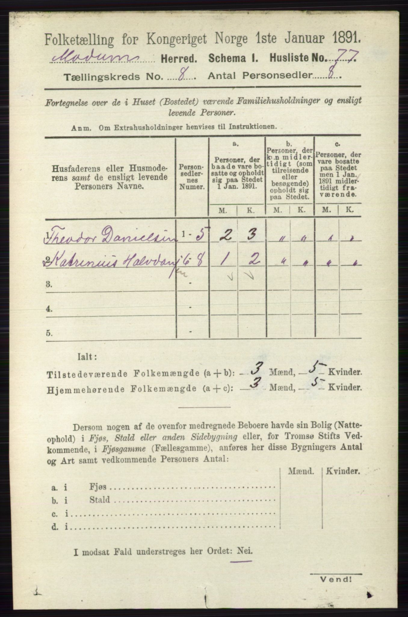 RA, 1891 census for 0623 Modum, 1891, p. 2860