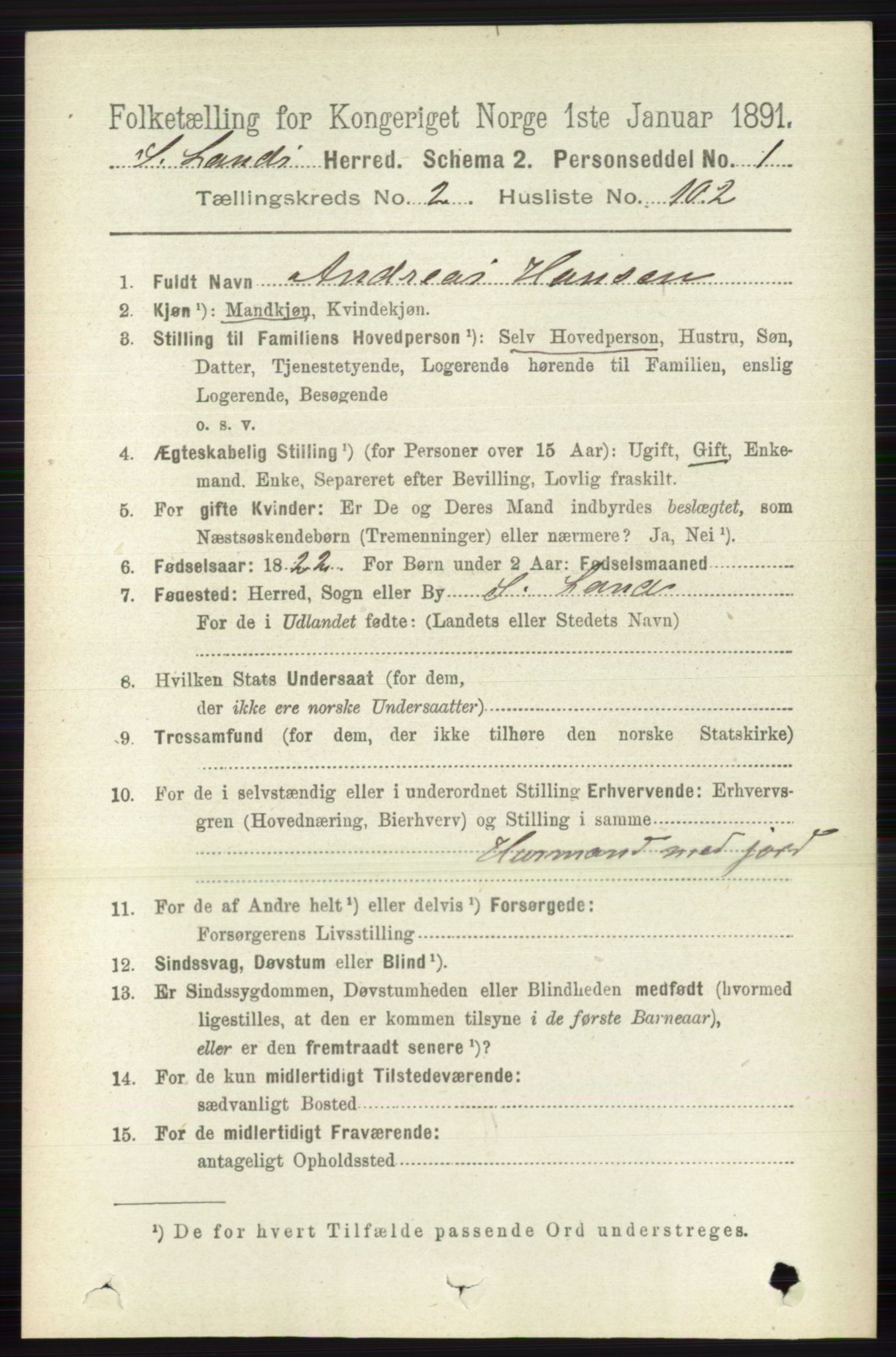 RA, 1891 census for 0536 Søndre Land, 1891, p. 1654