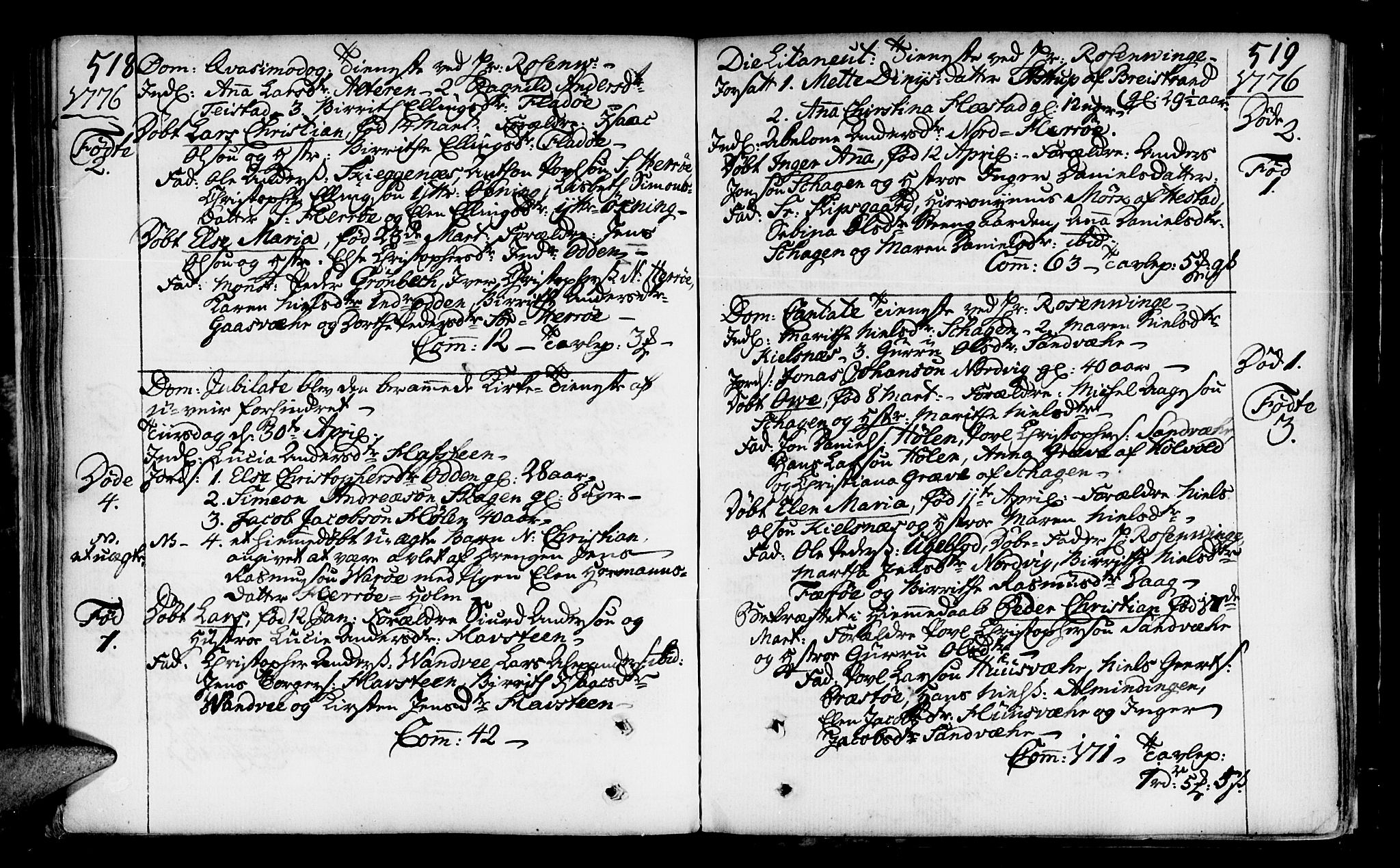 Ministerialprotokoller, klokkerbøker og fødselsregistre - Nordland, SAT/A-1459/817/L0260: Parish register (official) no. 817A02 /2, 1768-1776, p. 518-519