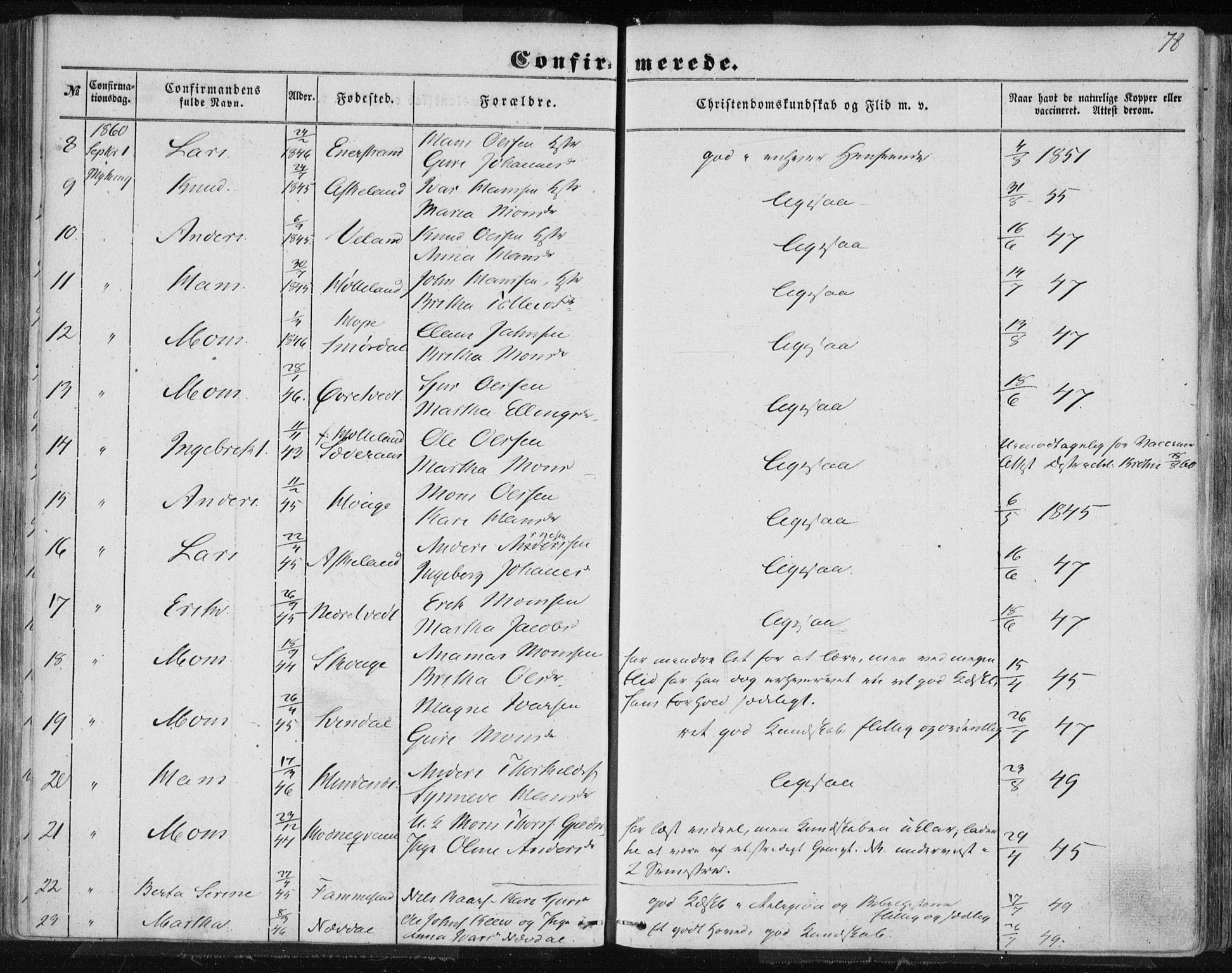 Lindås Sokneprestembete, AV/SAB-A-76701/H/Haa/Haaa/L0013: Parish register (official) no. A 13, 1848-1862, p. 78