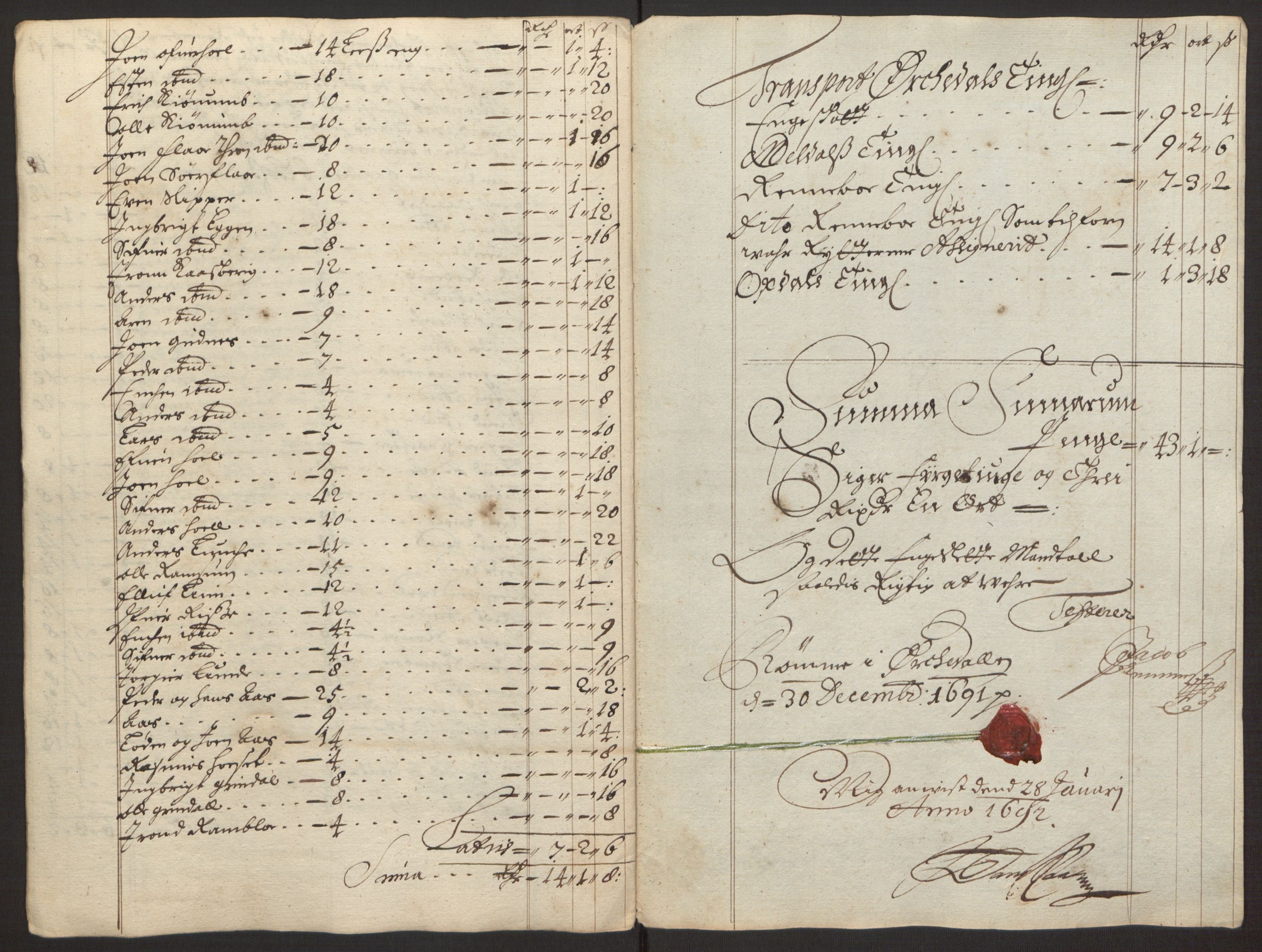 Rentekammeret inntil 1814, Reviderte regnskaper, Fogderegnskap, AV/RA-EA-4092/R58/L3937: Fogderegnskap Orkdal, 1691-1692, p. 48