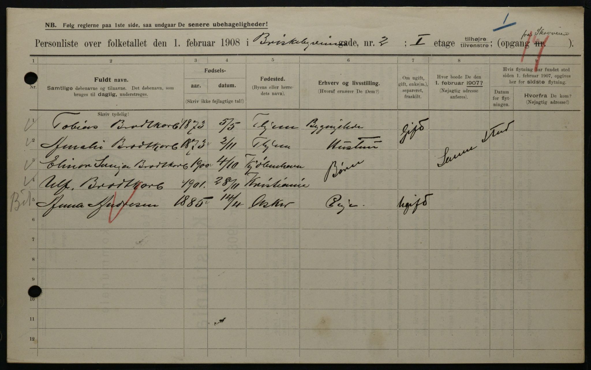 OBA, Municipal Census 1908 for Kristiania, 1908, p. 8699