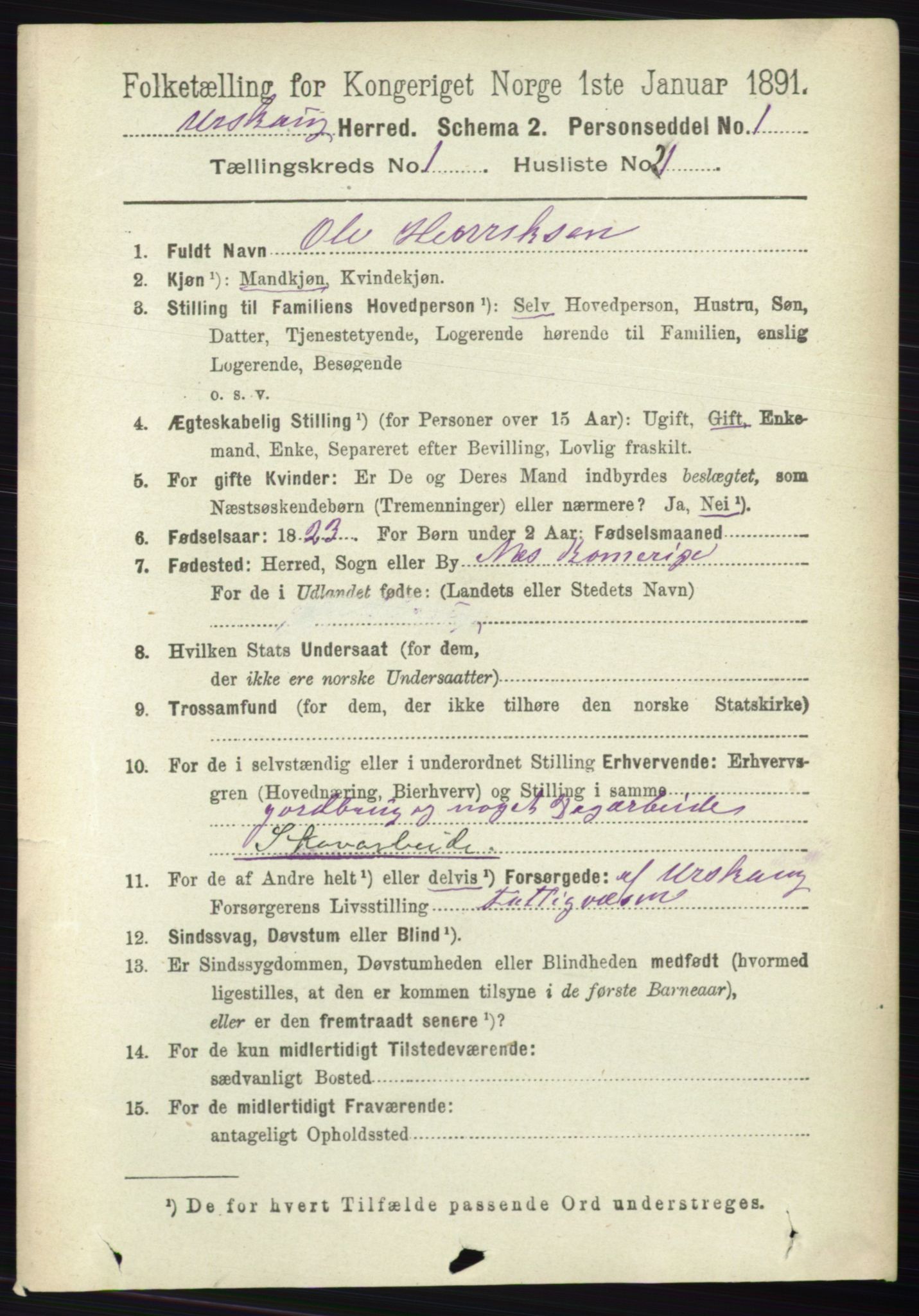 RA, 1891 census for 0224 Aurskog, 1891, p. 159