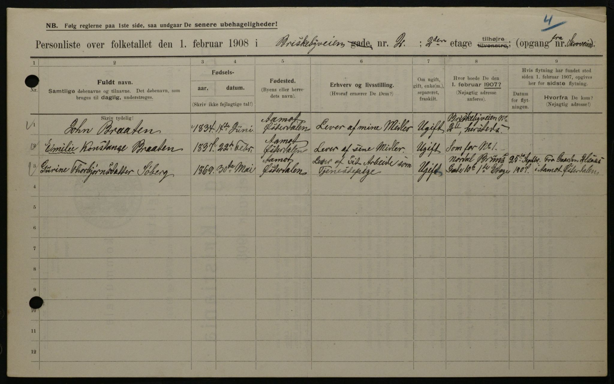 OBA, Municipal Census 1908 for Kristiania, 1908, p. 8705