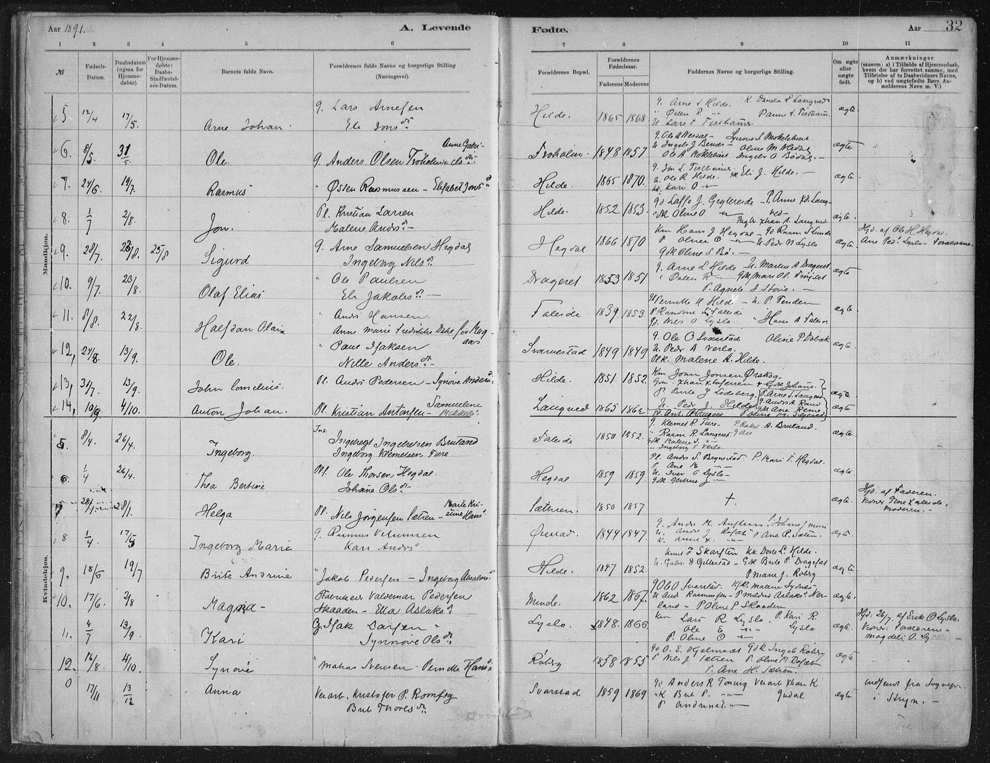 Innvik sokneprestembete, AV/SAB-A-80501: Parish register (official) no. B  1, 1879-1902, p. 32