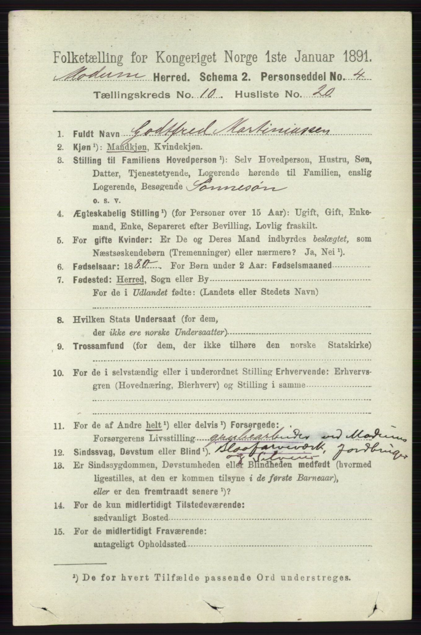 RA, 1891 census for 0623 Modum, 1891, p. 4076