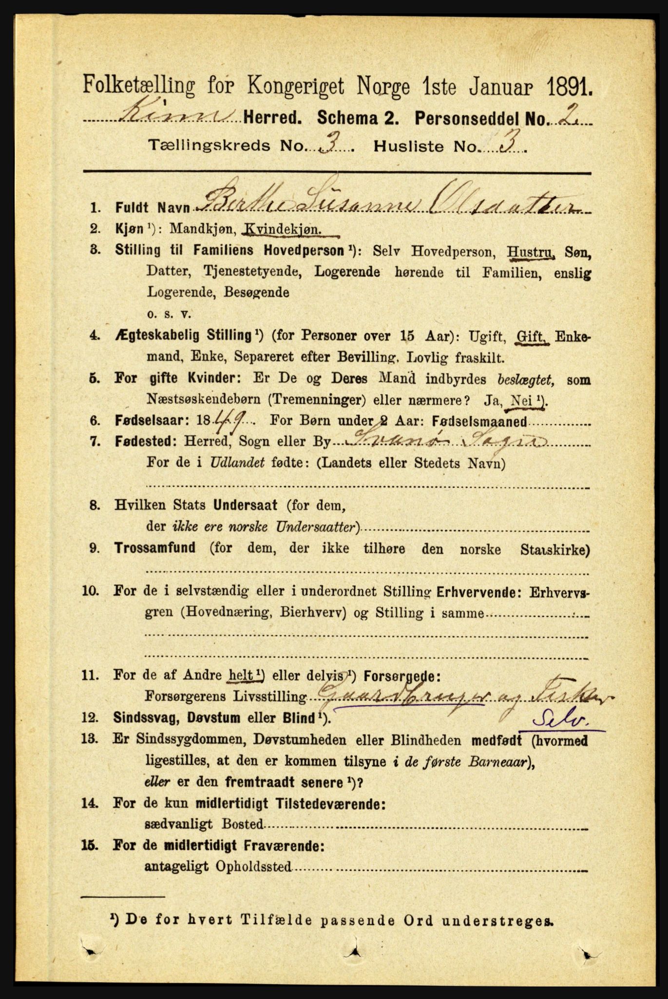 RA, 1891 census for 1437 Kinn, 1891, p. 957