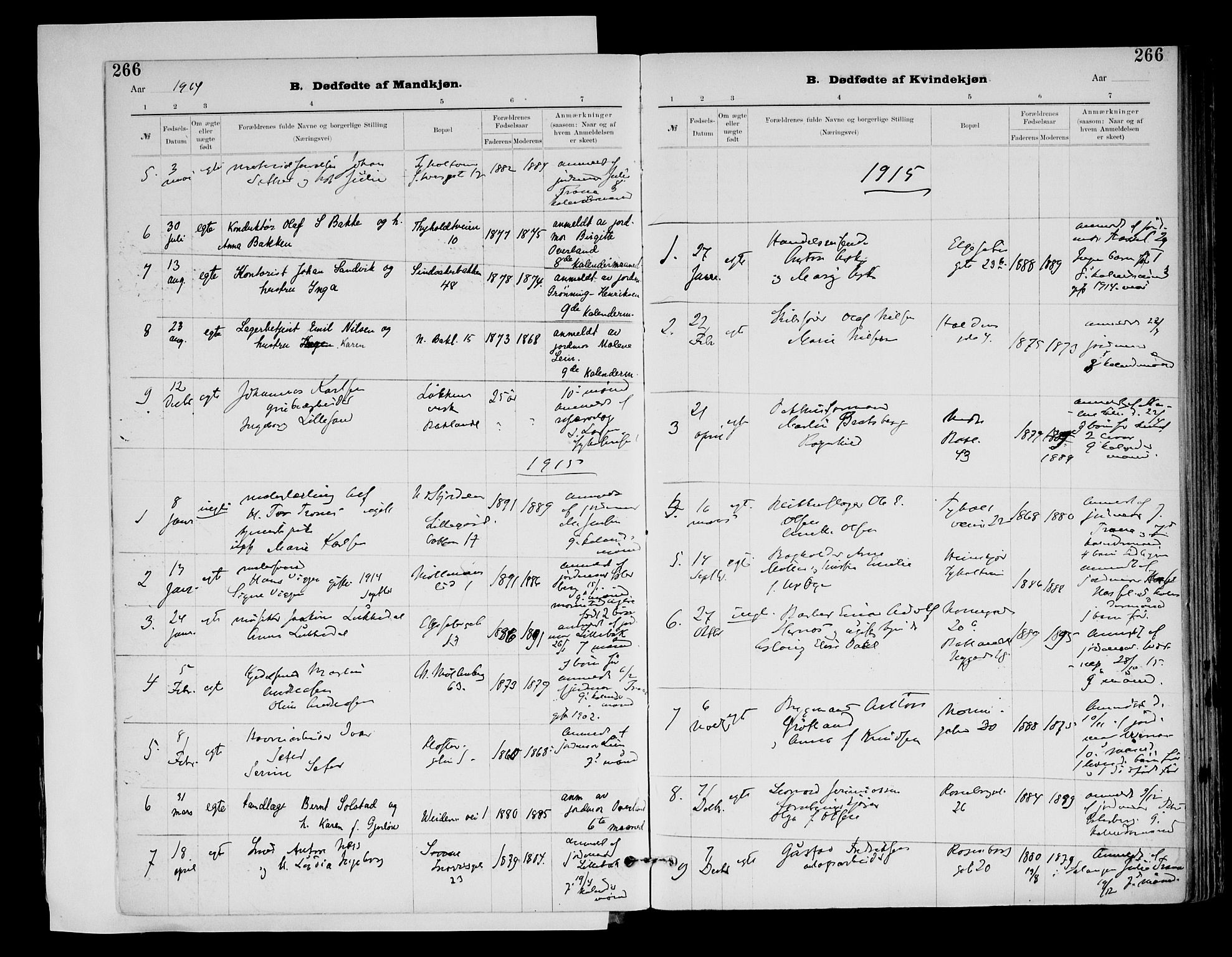 Ministerialprotokoller, klokkerbøker og fødselsregistre - Sør-Trøndelag, SAT/A-1456/604/L0203: Parish register (official) no. 604A23, 1908-1916, p. 266