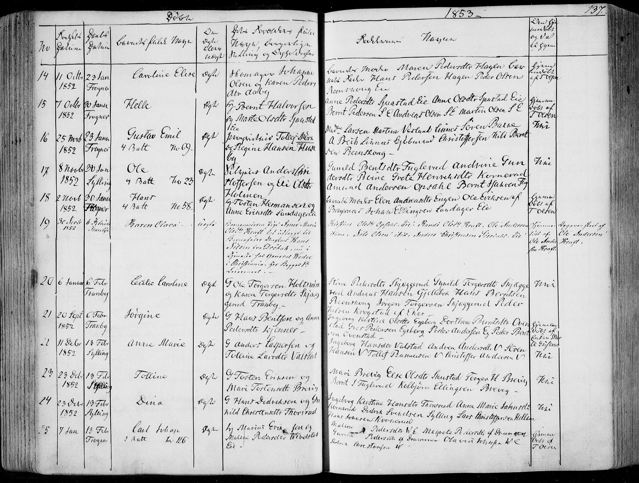 Lier kirkebøker, SAKO/A-230/F/Fa/L0011: Parish register (official) no. I 11, 1843-1854, p. 137