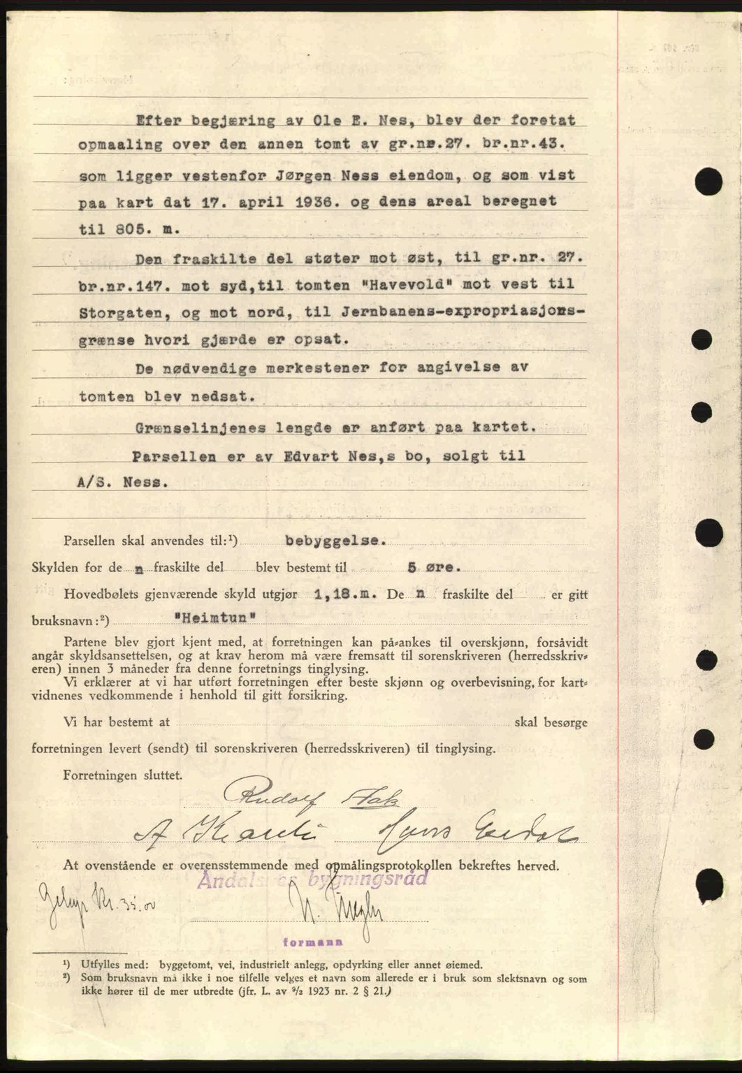 Romsdal sorenskriveri, AV/SAT-A-4149/1/2/2C: Mortgage book no. A1, 1936-1936, Diary no: : 1582/1936