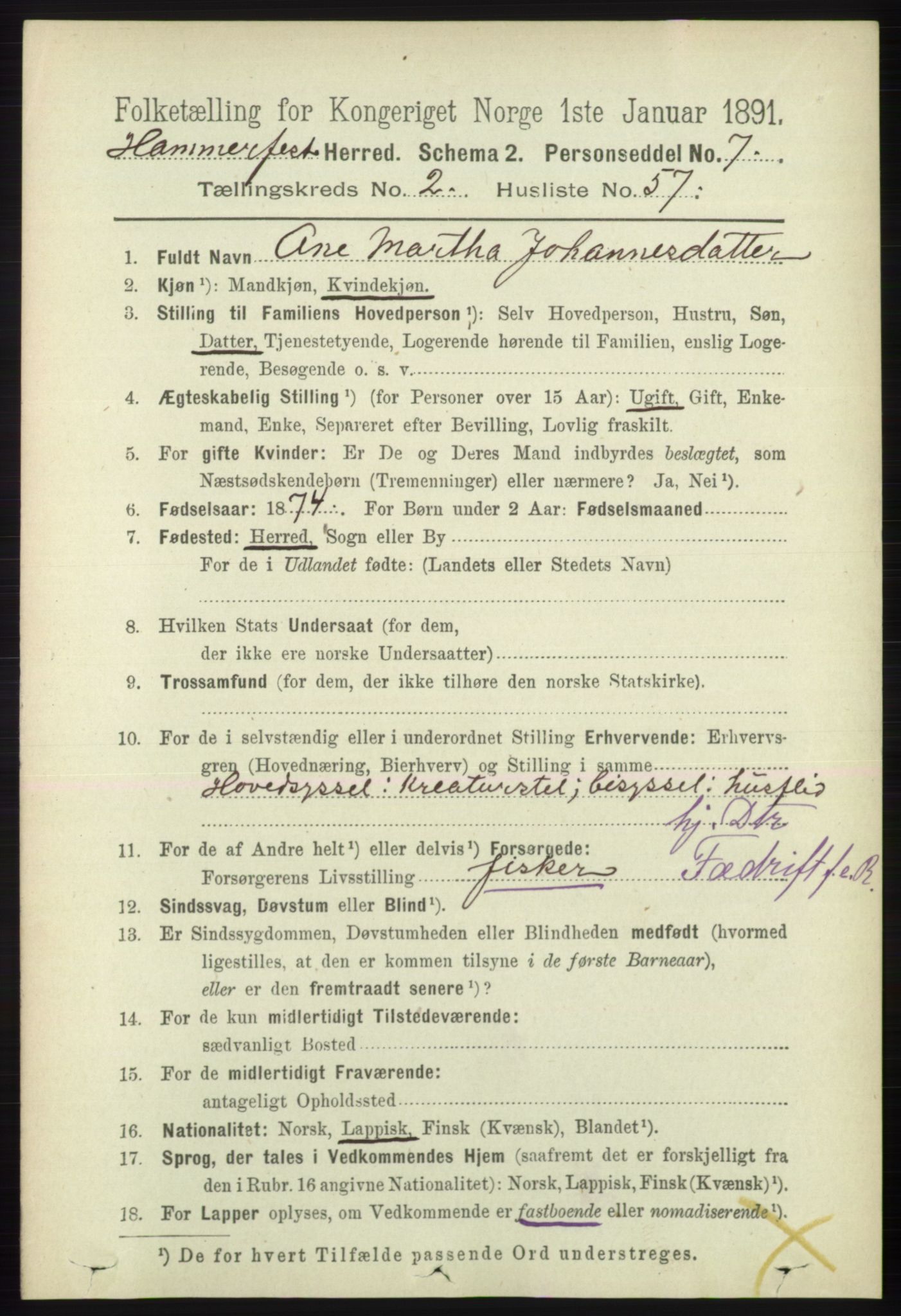 RA, 1891 census for 2016 Hammerfest, 1891, p. 984