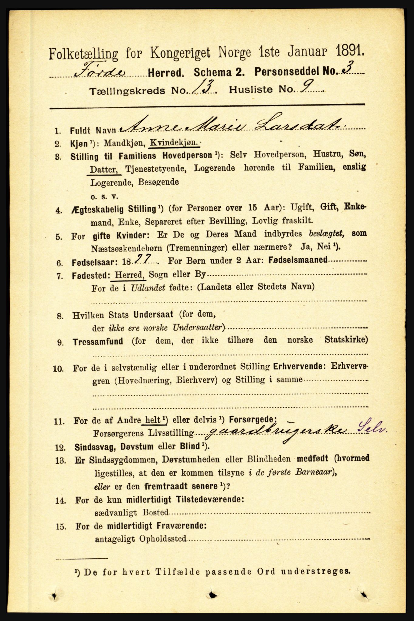 RA, 1891 census for 1432 Førde, 1891, p. 4628