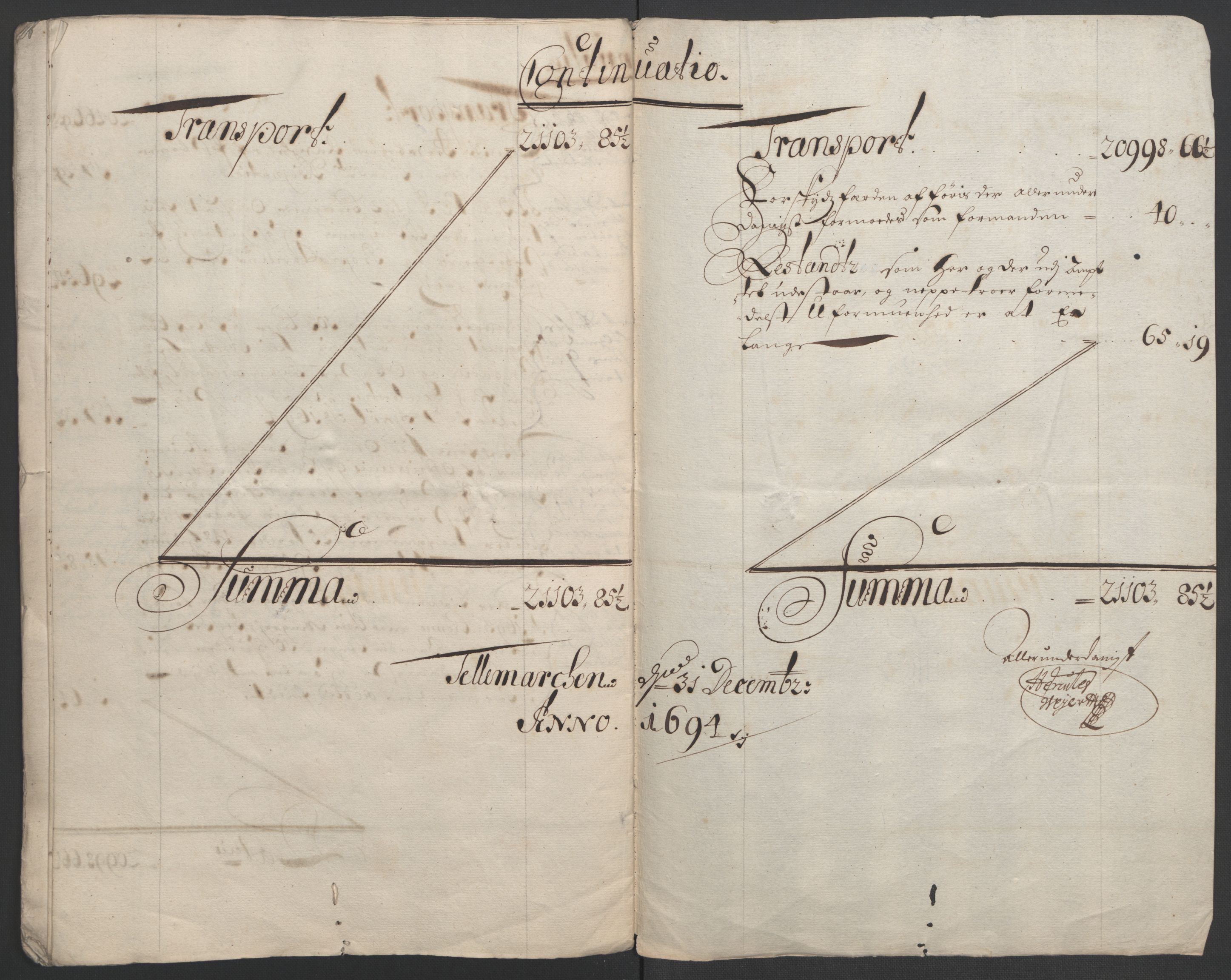 Rentekammeret inntil 1814, Reviderte regnskaper, Fogderegnskap, RA/EA-4092/R36/L2092: Fogderegnskap Øvre og Nedre Telemark og Bamble, 1694, p. 21